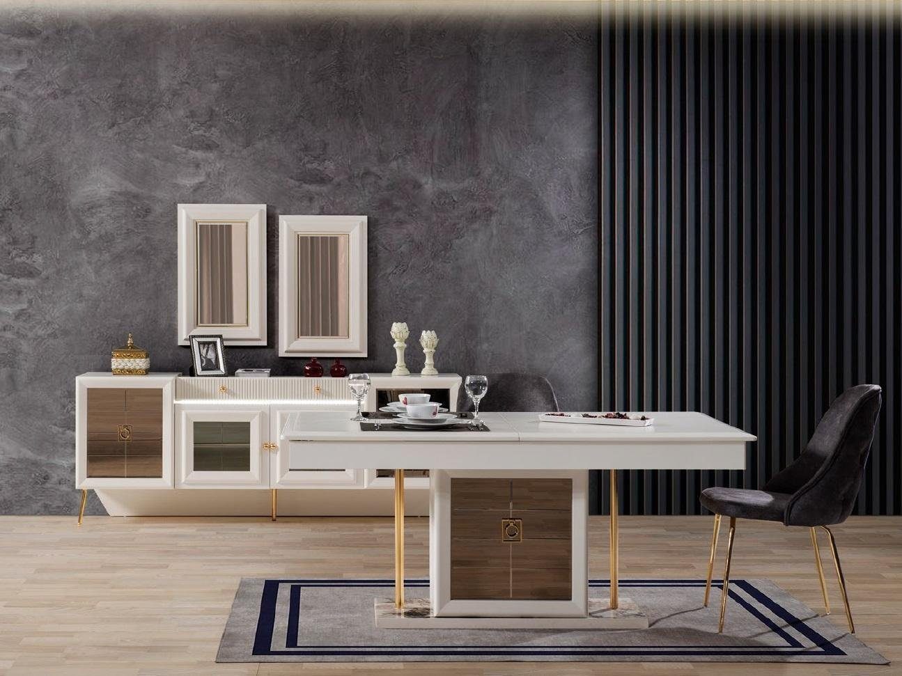 2x Stühle) Zimmer Designer Stühle Esstisch Tisch Möbel / Ess JVmoebel (Esstisch 2x Holz Luxus Moderner Ess