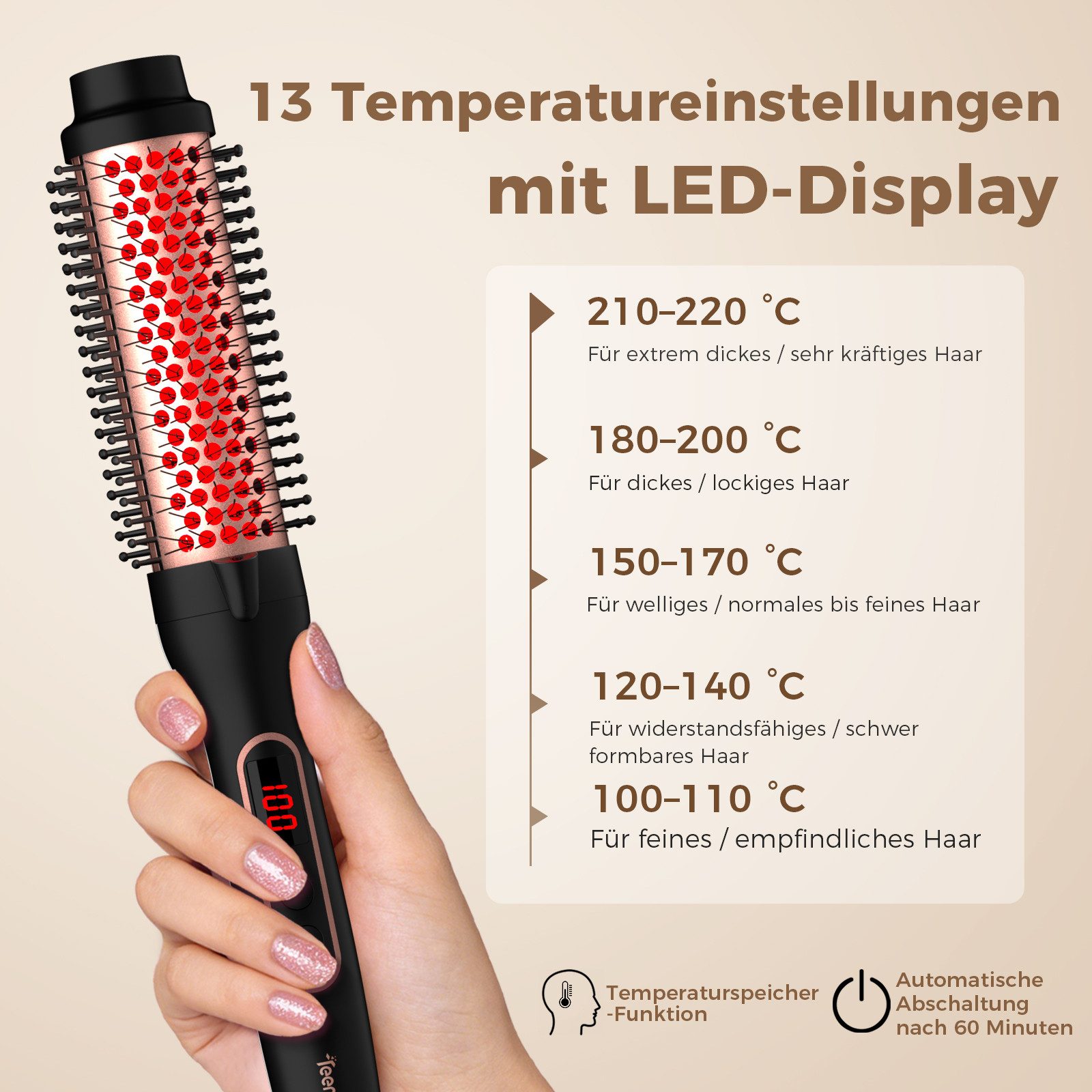 Teendow Warmluftbürste Warmluftbürste C9310-38 3-in-1 Airstyler mit Ionen Infrarot