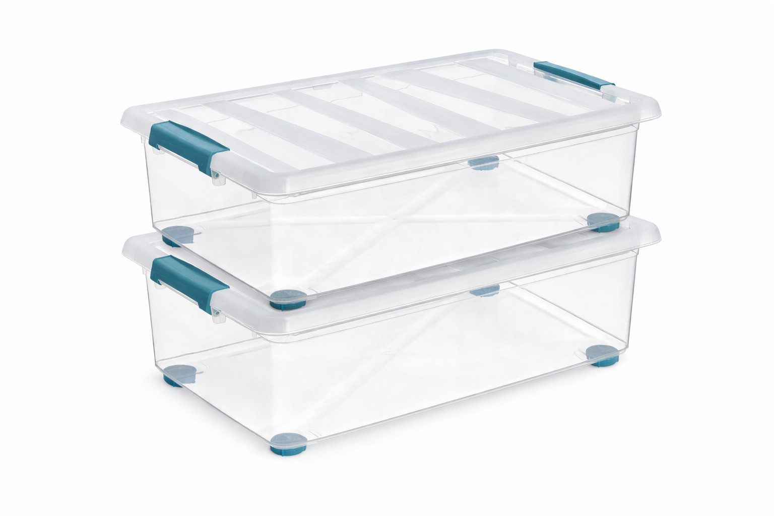 ONDIS24 Allzweckkiste Katla 28l Aufbewahrungsbox Rollbox Unterbettboxen Ordnungssystem (2 St), transparentes Design, mit 4 Rollen - 360° drehbar, mit 2 Griffen
