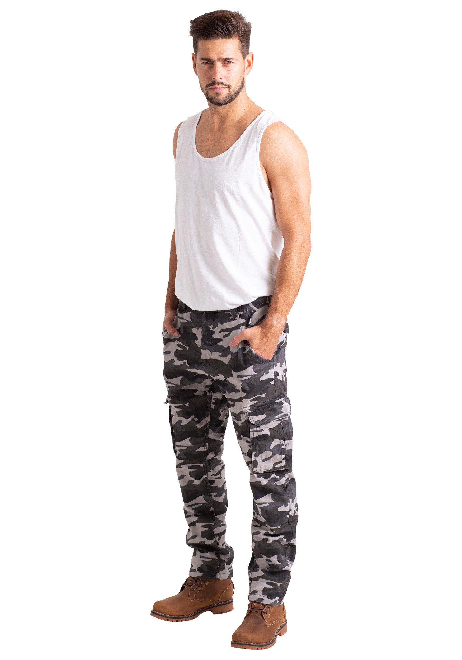 Hose gerades Cargo Mens Cargohose BlauerHafen Arbeitskleidung Camouflage Camo Baumwolle Grau Army Bein