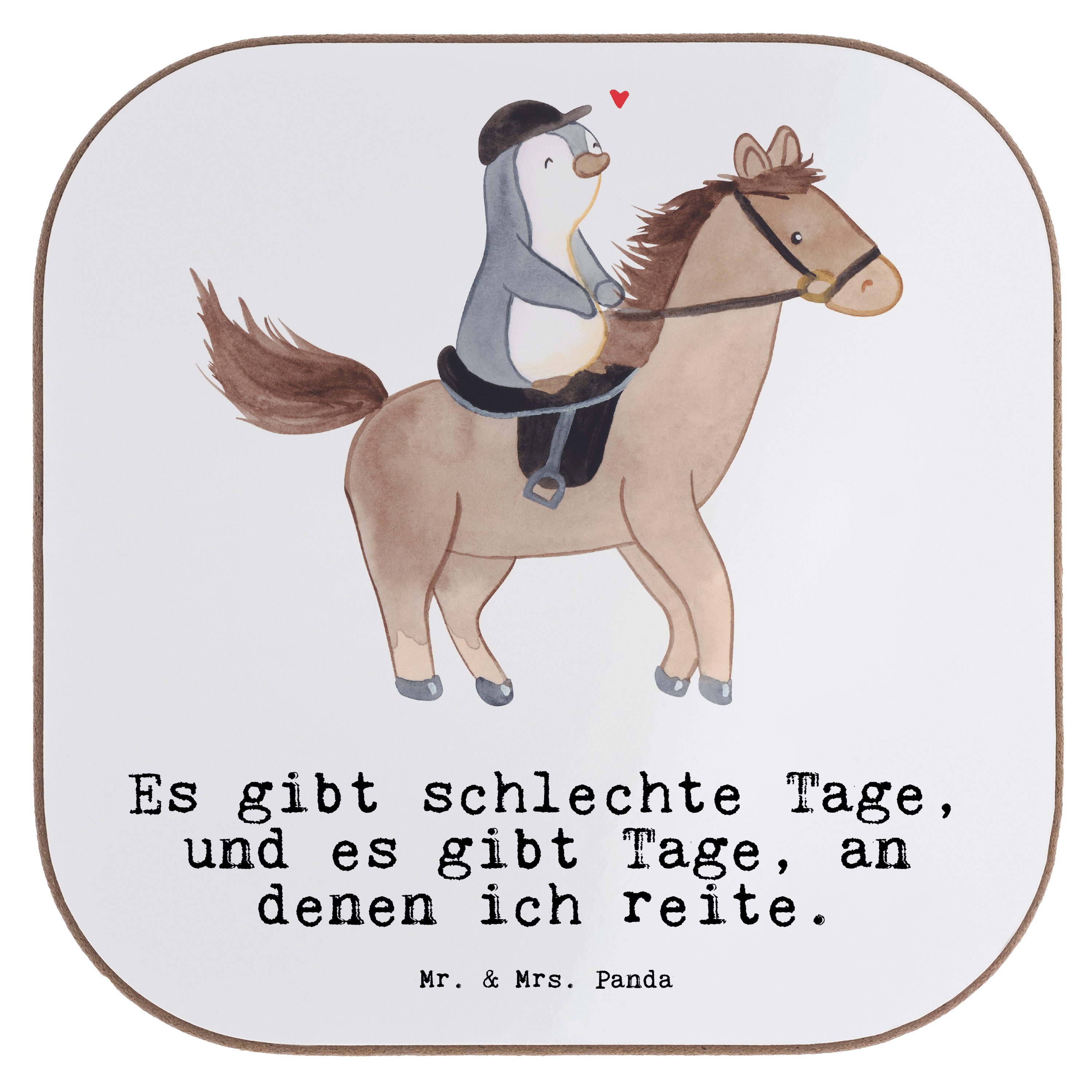 Mr. & Mrs. Panda Getränkeuntersetzer Pferd Reiten Tage - Weiß - Geschenk, Pferde, Reitstall, Bierdeckel, U, 1-tlg.