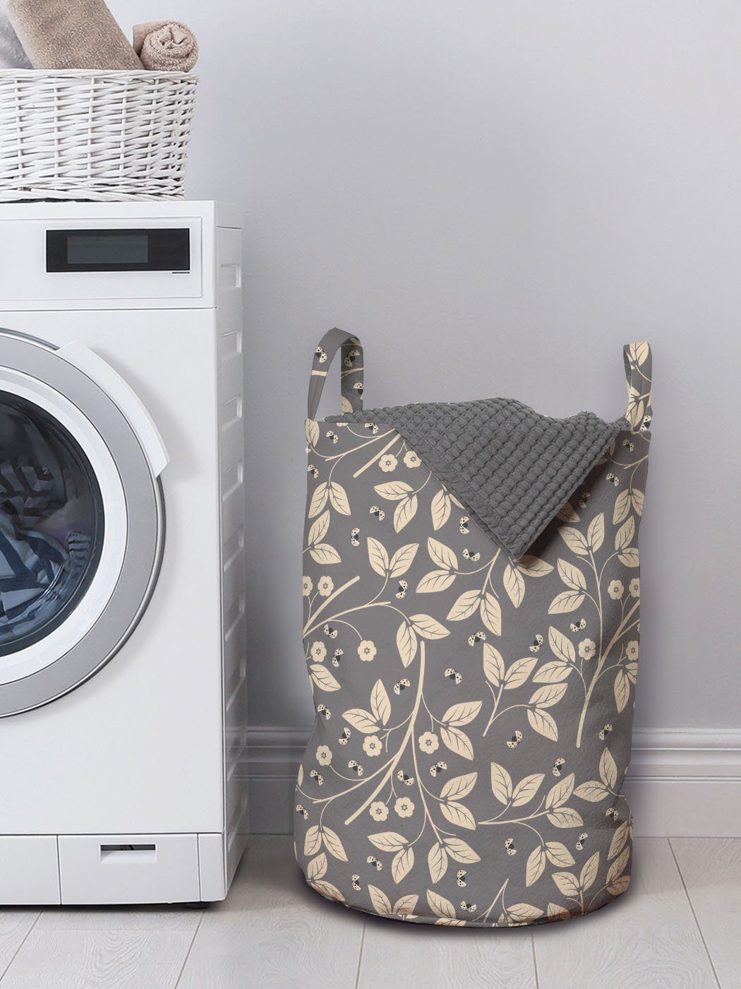 Abakuhaus Wäschesäckchen Wäschekorb mit Griffen Blätter Nature Zier Kordelzugverschluss Design Waschsalons, für