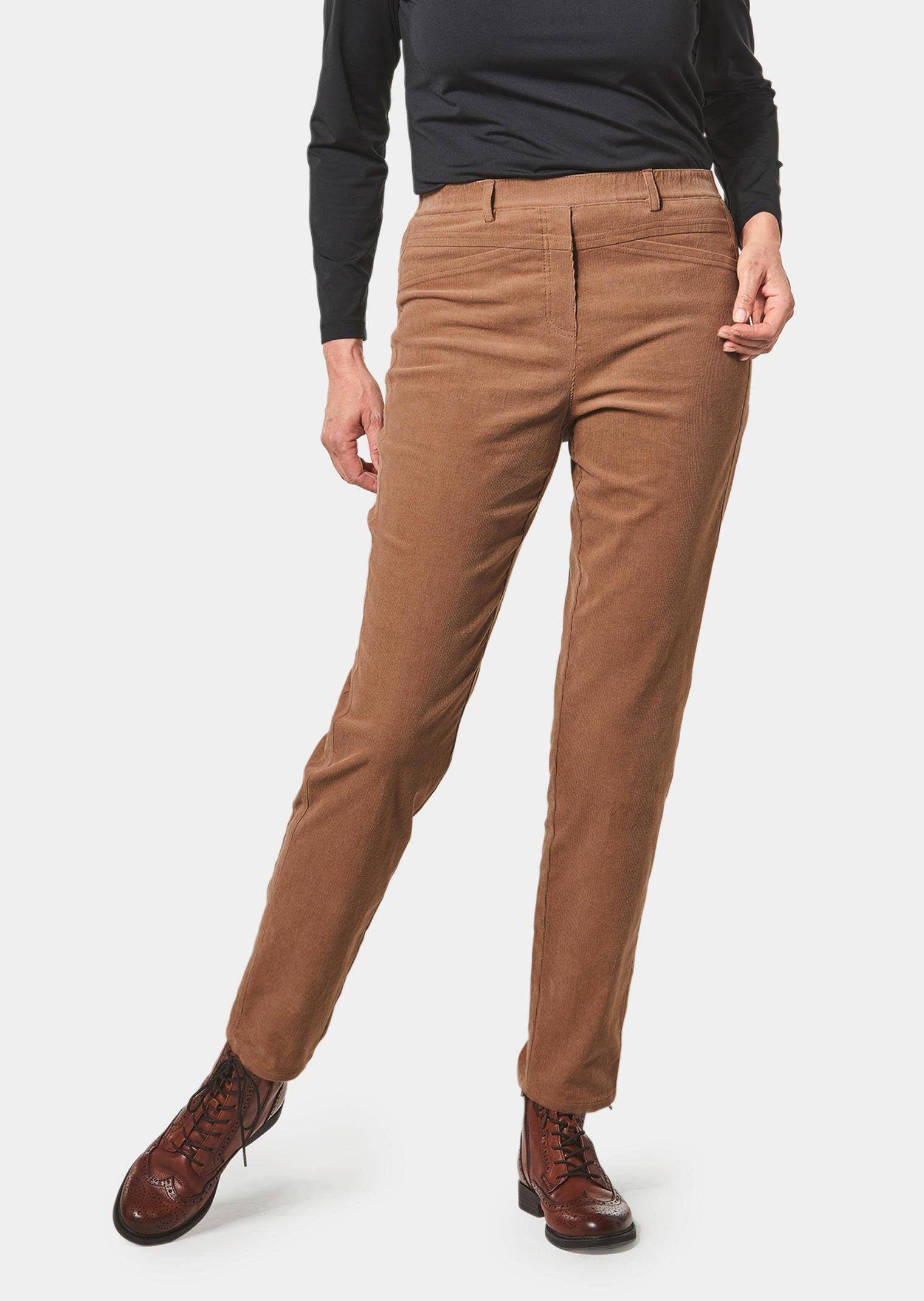 GOLDNER Schlupfhose Supersofte Cordhose LOUISA mit aufwendiger Schnittführung camel