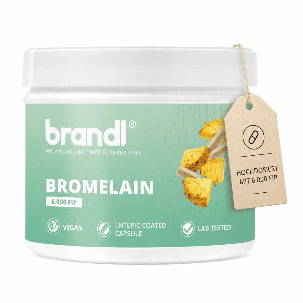 Brandl Nutrition Bromelain Kapseln hochdosiert - Natürliche Enzyme aus der Ananas Kapseln, Bromelain Kapseln mit je 600mg Ananas Enzym, laborgeprüft