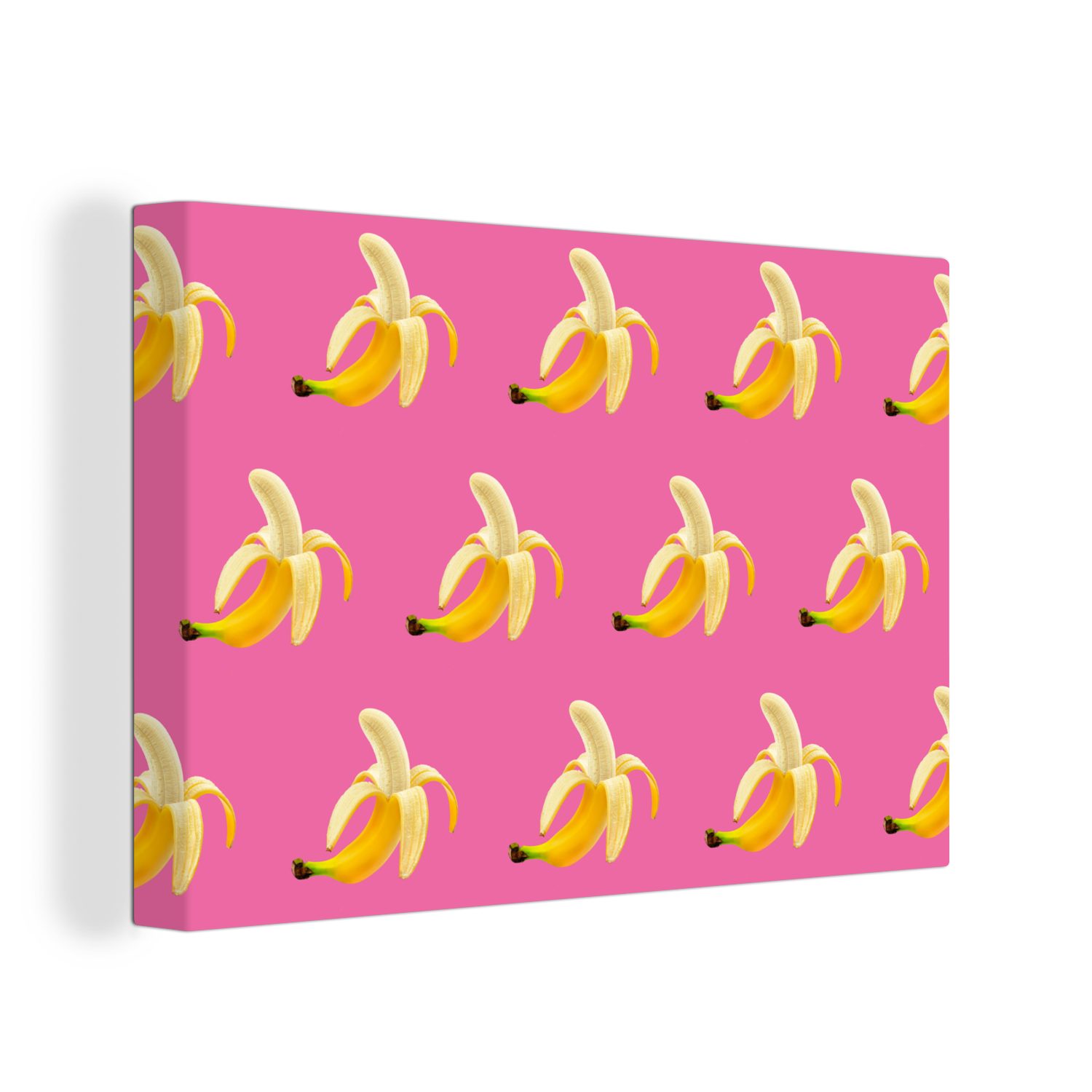 OneMillionCanvasses® Leinwandbild Banane - Muster - Rosa, (1 St), Wandbild Leinwandbilder, Aufhängefertig, Wanddeko, 30x20 cm