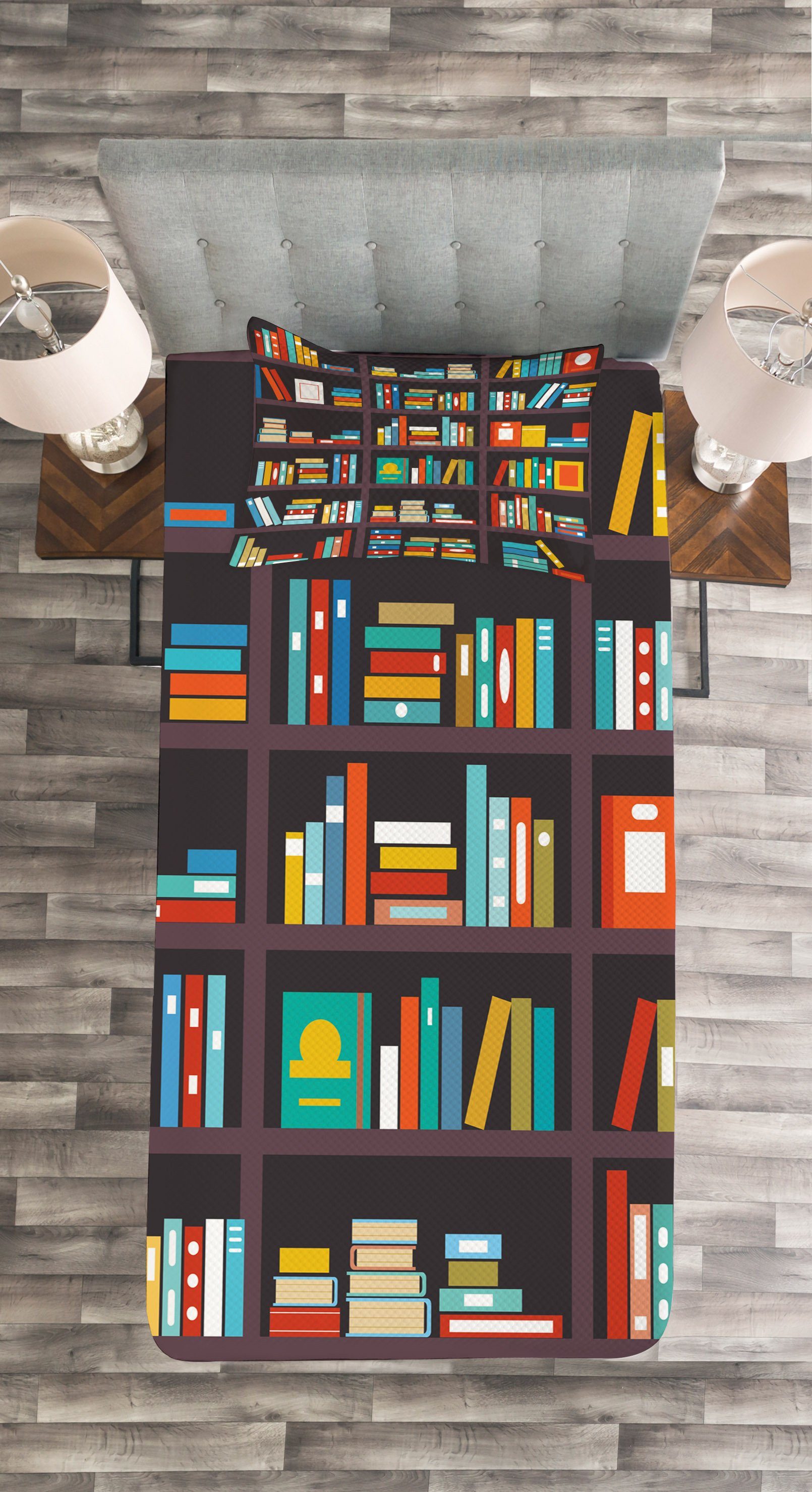 Bücher Abakuhaus, Cartoon-bunte Kissenbezügen mit Bücherregal Tagesdecke Set Waschbar,