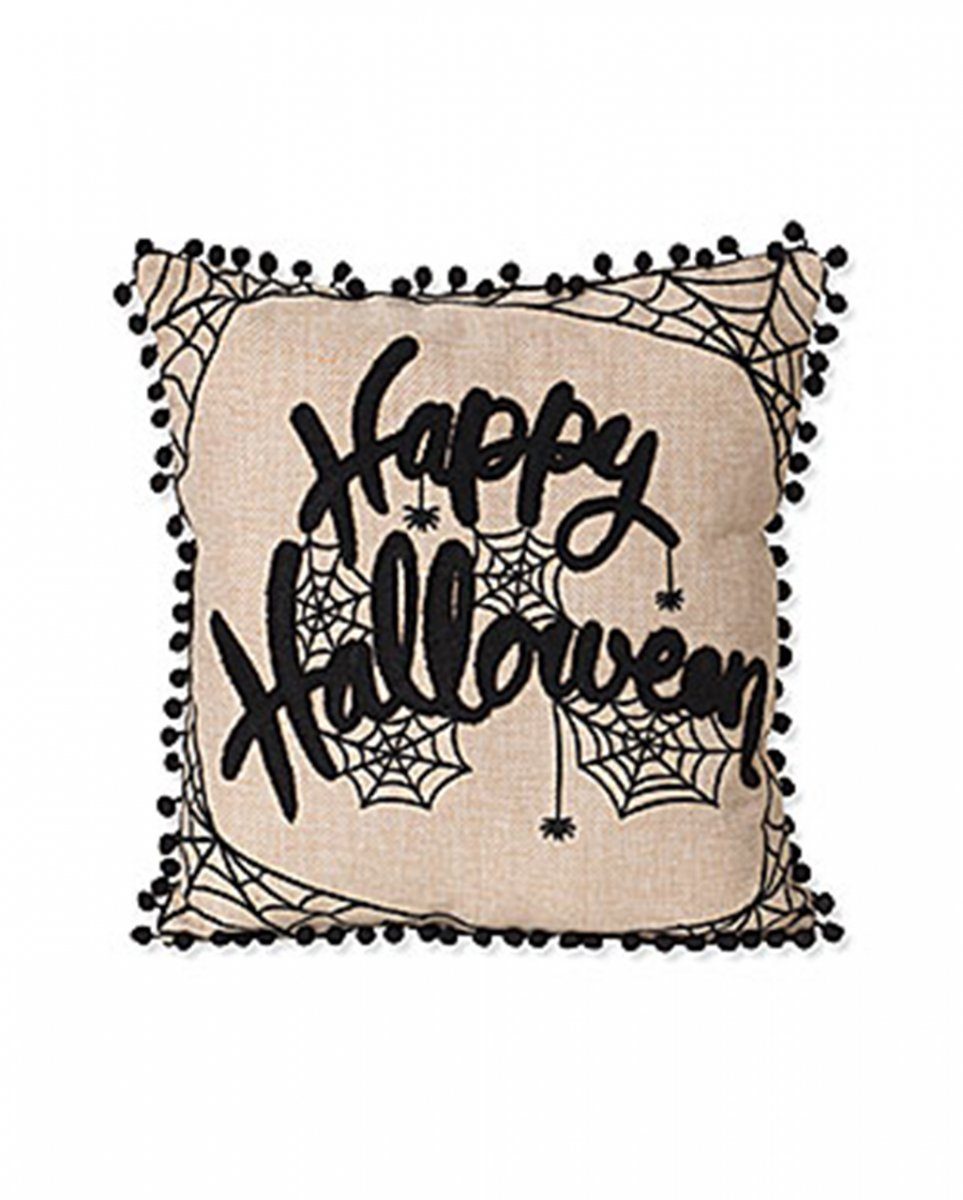 Halloween Kissen Dekofigur Horror-Shop mit Mini Spinnweben Happy Pompons