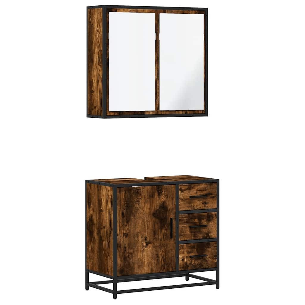 Badezimmer-Set 2-tlg. Badmöbel-Set Räuchereiche Holzwerkstoff
