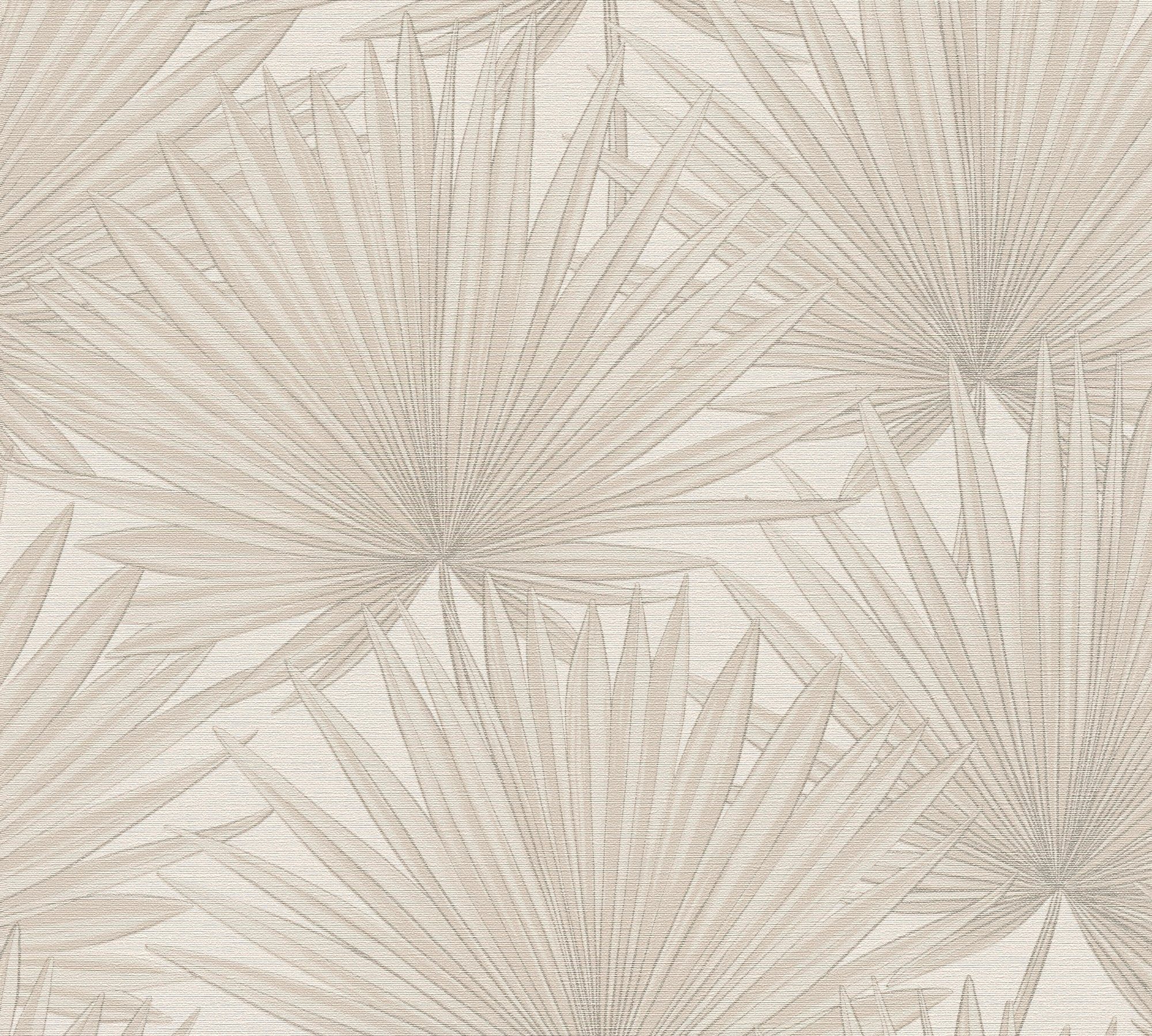 Création Vliestapete Tapete matt, Palmenblätter, Antigua Tapete mit geprägt, A.S. Floral (1 beige,natur,naturweiß St),