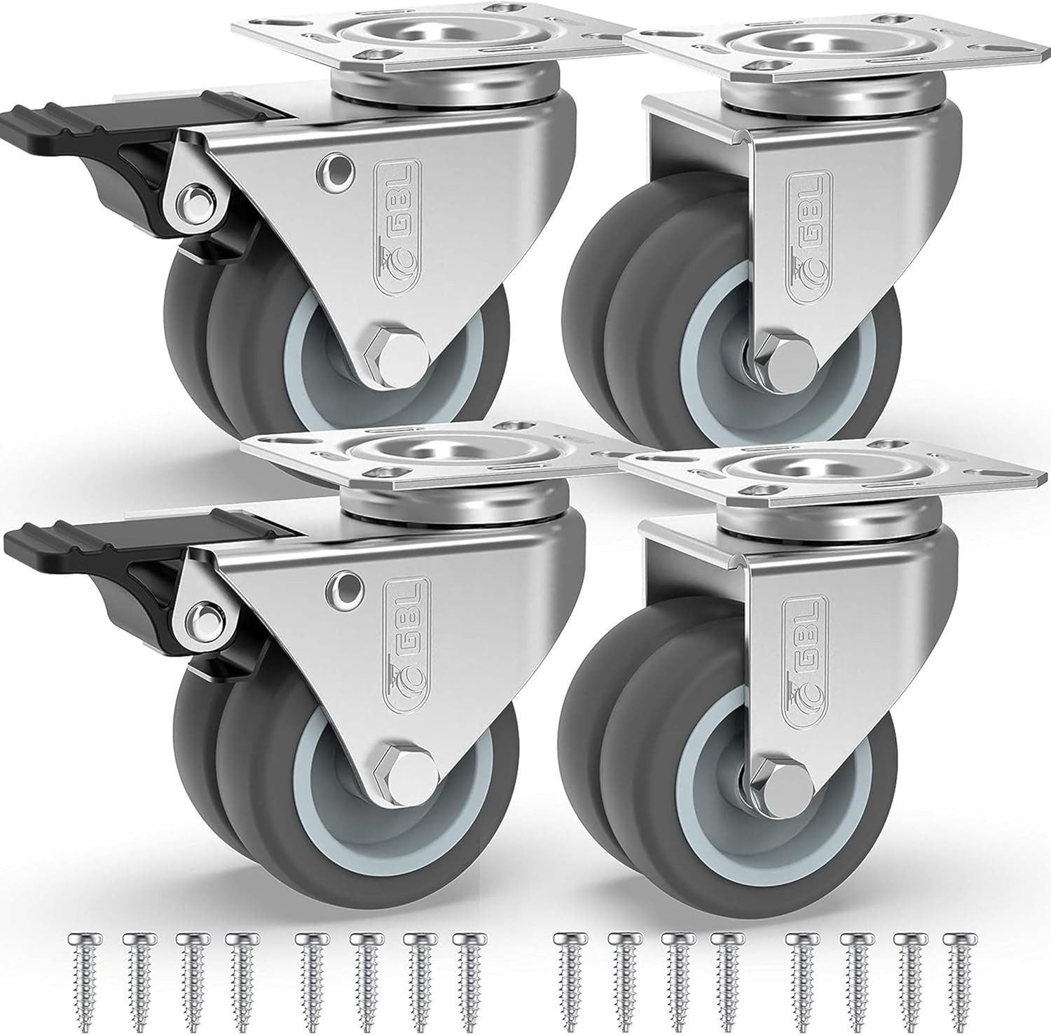 GBL Caster Wheels Möbelrolle GBL 4er Schwerlast Möbelrollen 50 mm, 400 kg, mit 2 Bremsen