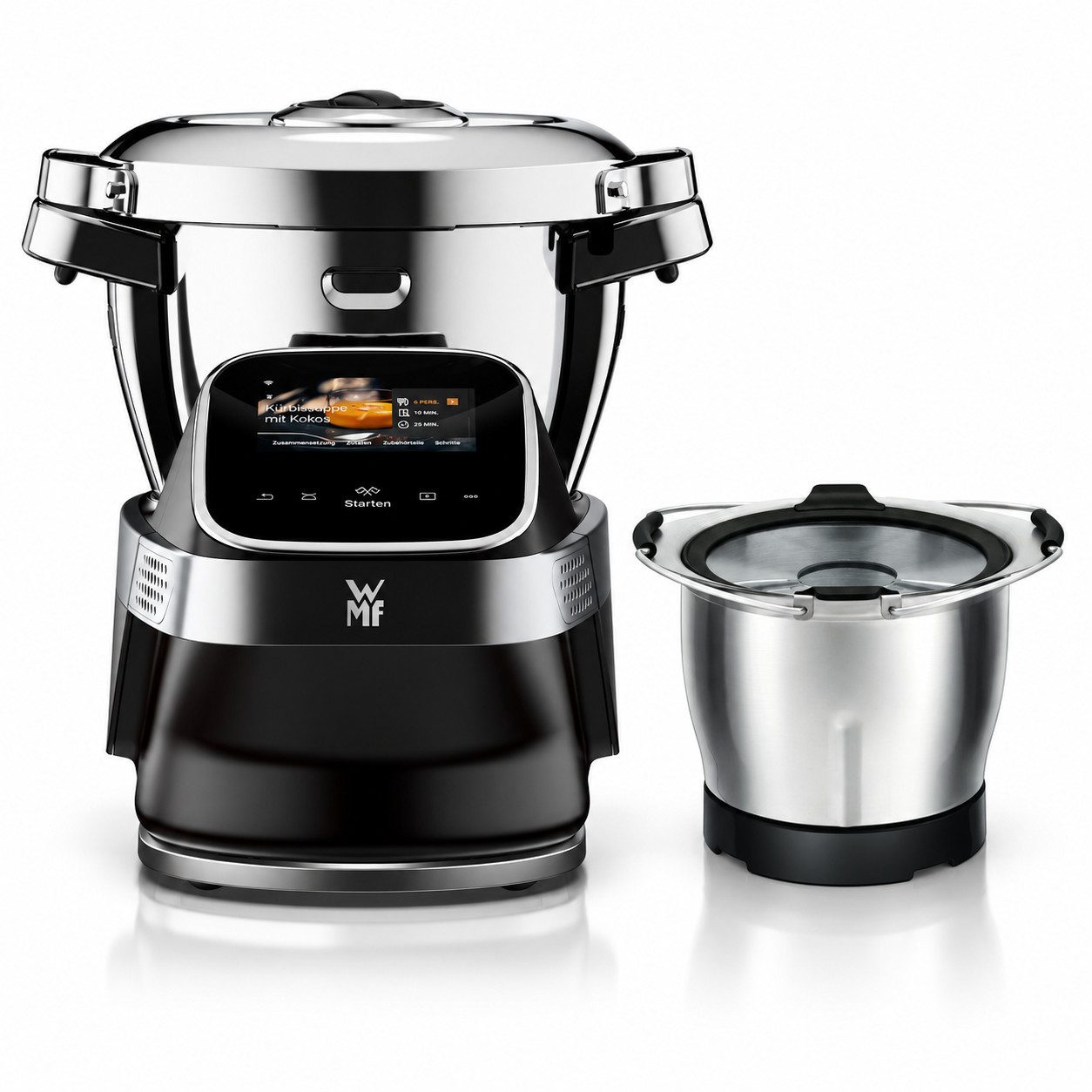 WMF Küchenmaschine mit Kochfunktion Avantgarde + Mini Bowl, 1550 W, 3 l Schüssel, Kochfunktion bis 150 °C, 14 Programme, 1,4-l-Mini Bowl