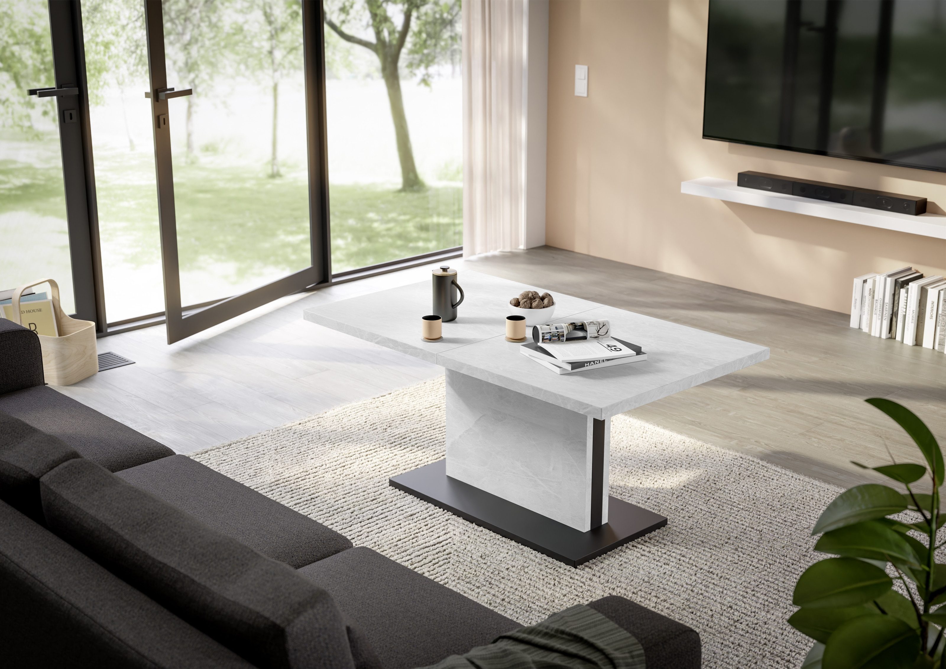 freiraum Couchtisch Lift, Breite/Höhe verstellbar, weiss/schwarz - 120/160x günstig online kaufen