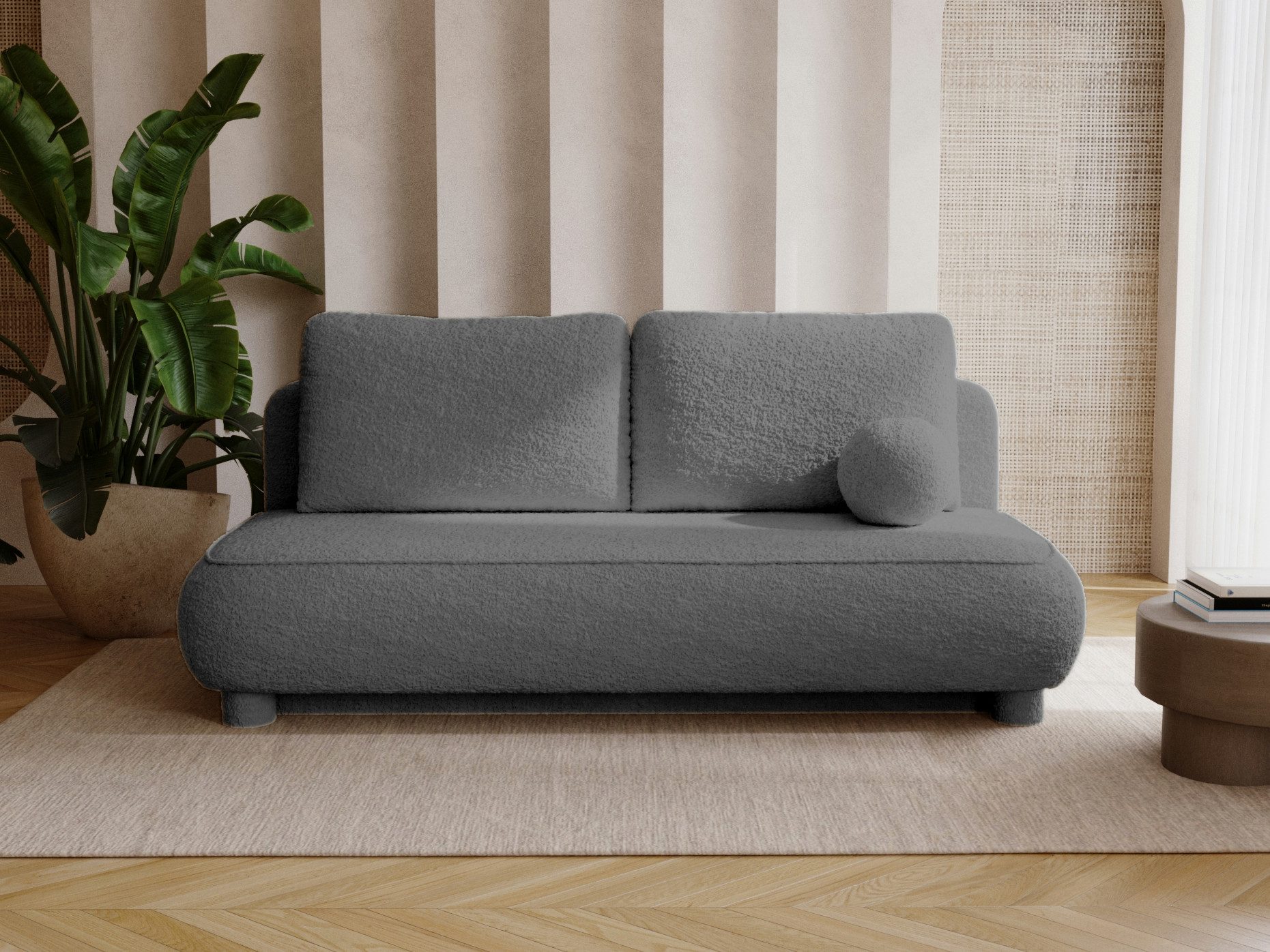 Compleo Schlafsofa Sofa ohne Armlehnen, moderne runde Form, Moderne Couch, Viele Farben zur Auswahl, Breite: 209 cm