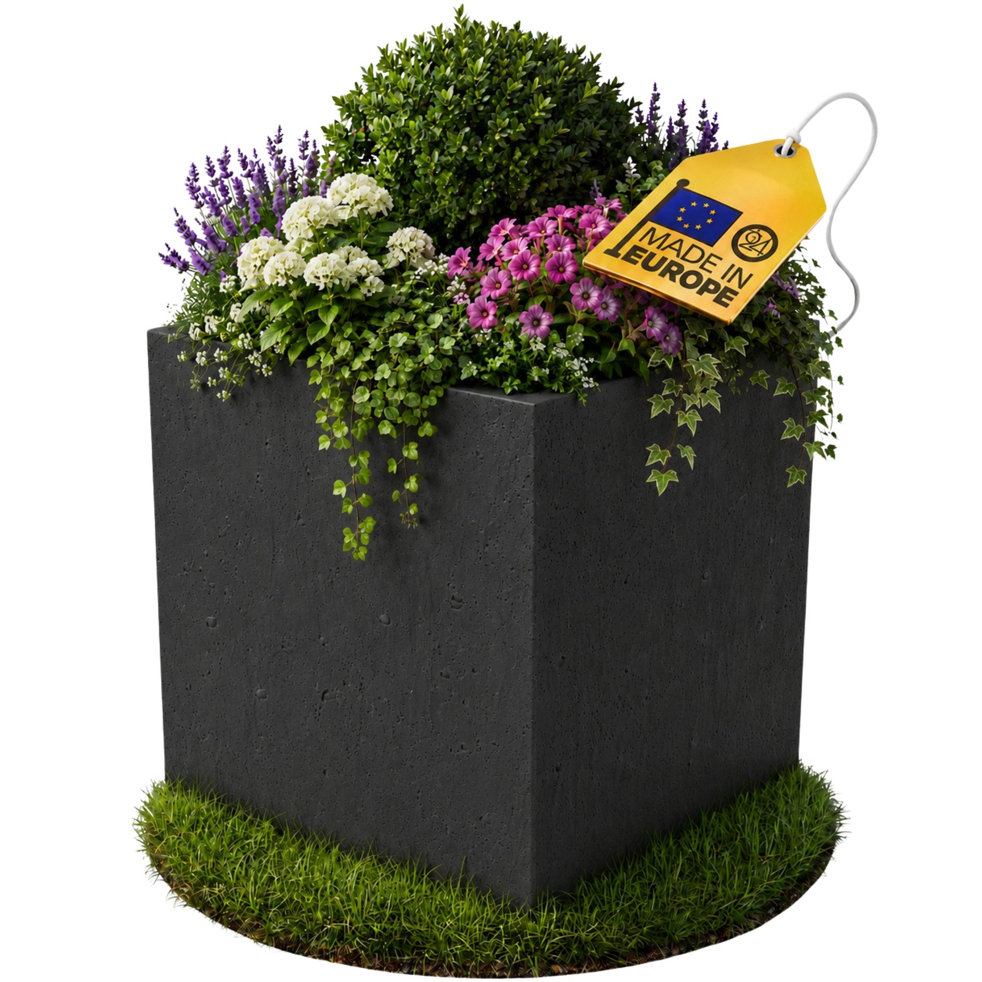 ONDIS24 Pflanzkübel Pflanzkübel Blumenkübel Blumentopf Vulkan 40, Gestein/Basalt/Graphit Optik mit Wasserspeicher