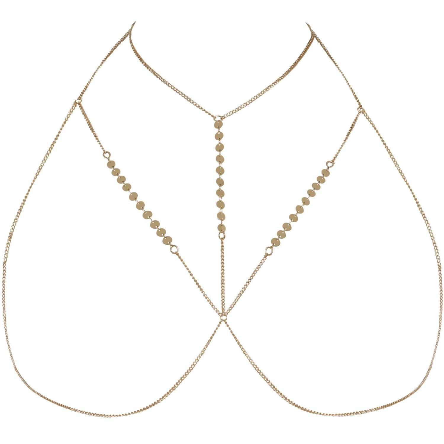 Escora Lange Kette Bodykette als Bra mit Blättchen C07 sexy gold