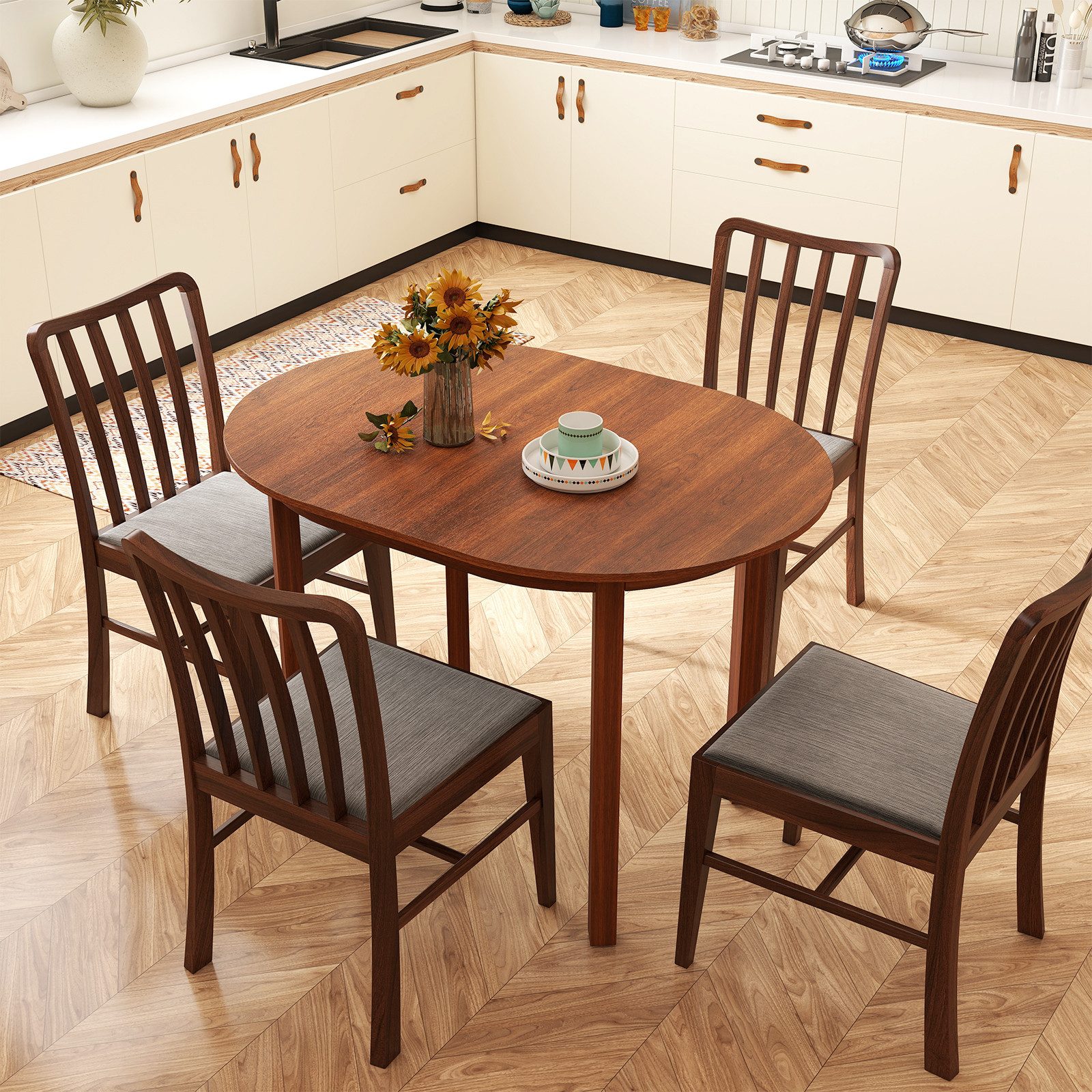 COSTWAY Esstisch, Holz, ovaler Küchentisch für 2-4 Personen 110x78x77cm günstig online kaufen