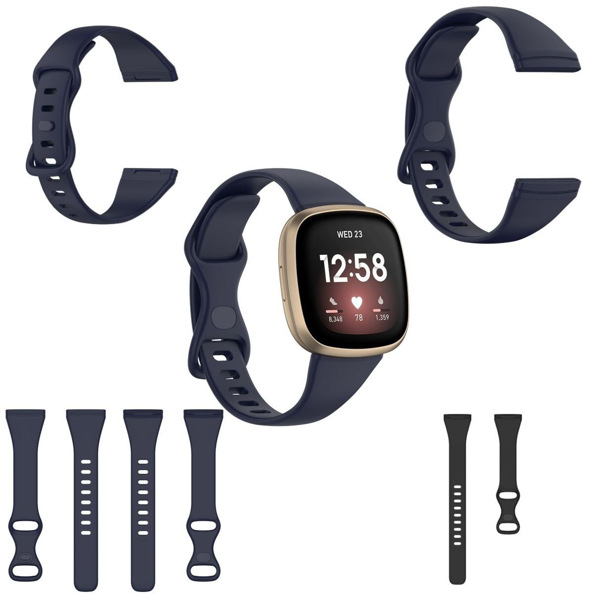 / 4 / Armband Versa / Wigento 3 für Versa Fitbit Silikon Größe Für / Uhr Männer Kunststoff Smartwatch-Armband Sense L Dunkelblau