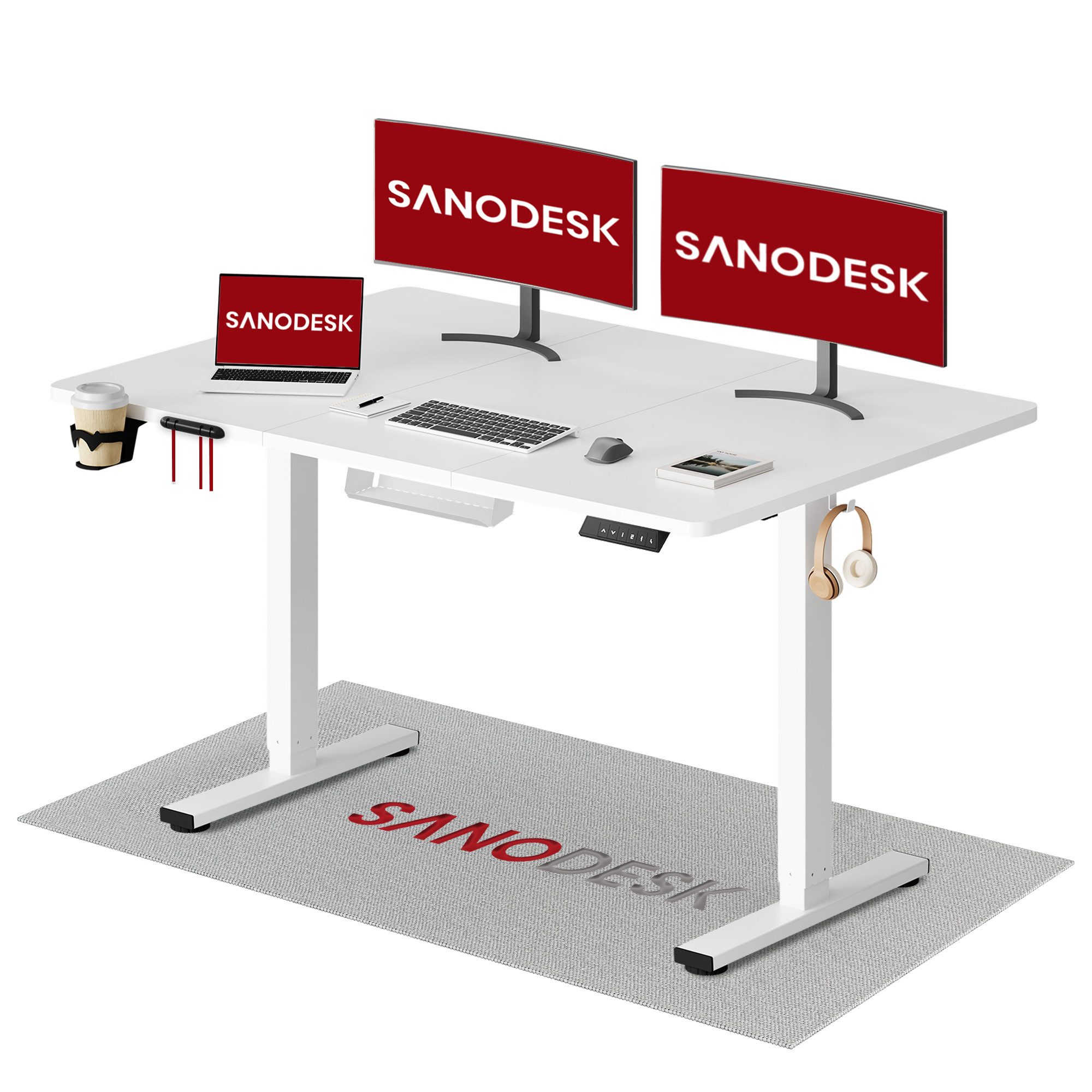 SANODESK Schreibtisch Elektrisch höhenverstellbarer Schreibtisch (inkl. vielseitigem Zubehör, 2-Fach-Teleskop mit Memory-Steuerung & Anti-kollisionssystem), schnelle Montage, Max. Load: 100 KG, verschiedene Größen zur Auswahl