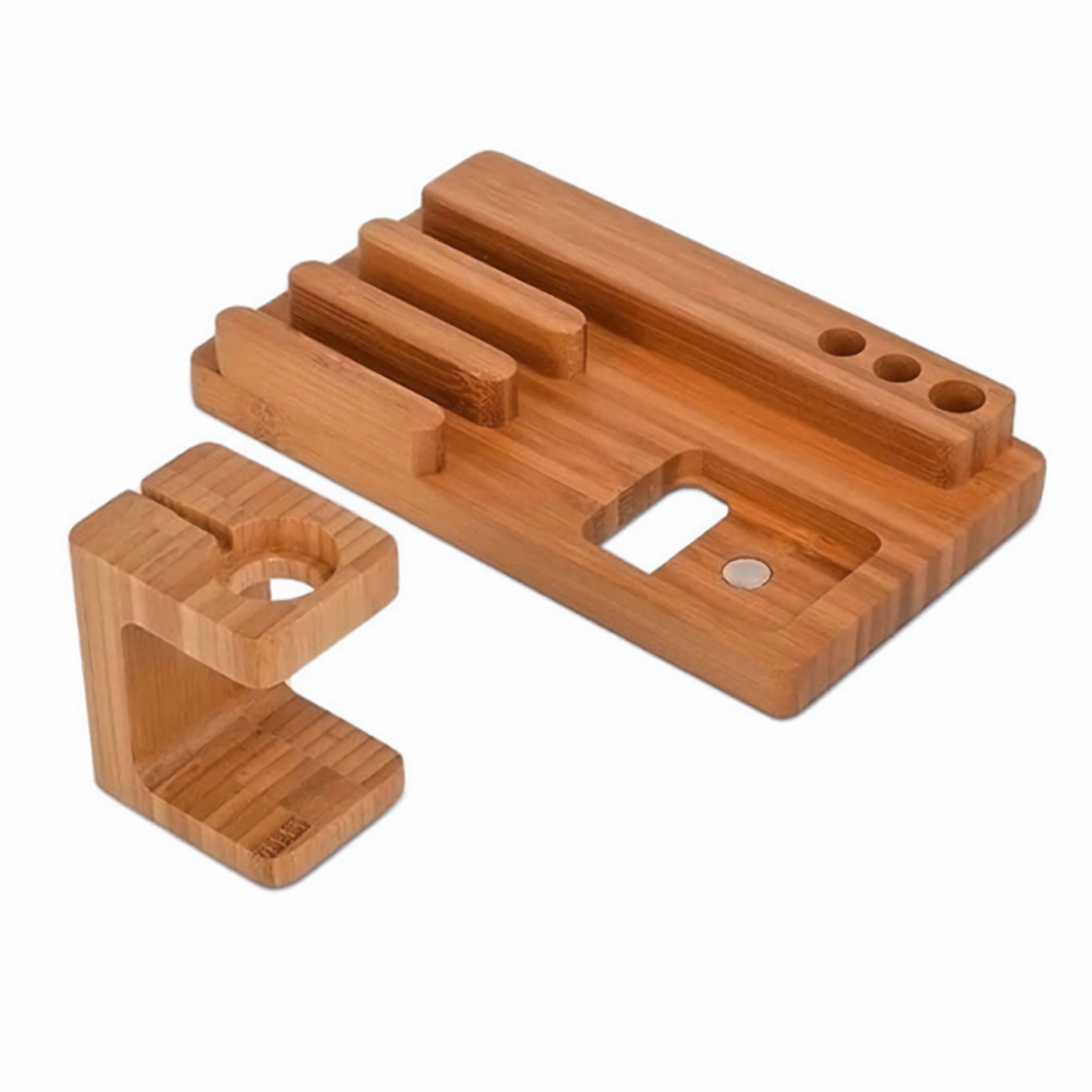 Bolwins Handy-Halterung B25C Ladestation Bambus Handyhalter Desktop Organizer Dockingstationen, (bis 10 Zoll, Packung, 1-tlg., für Smartphone, aus Bambus, rutschfest, mit Kabelführung)