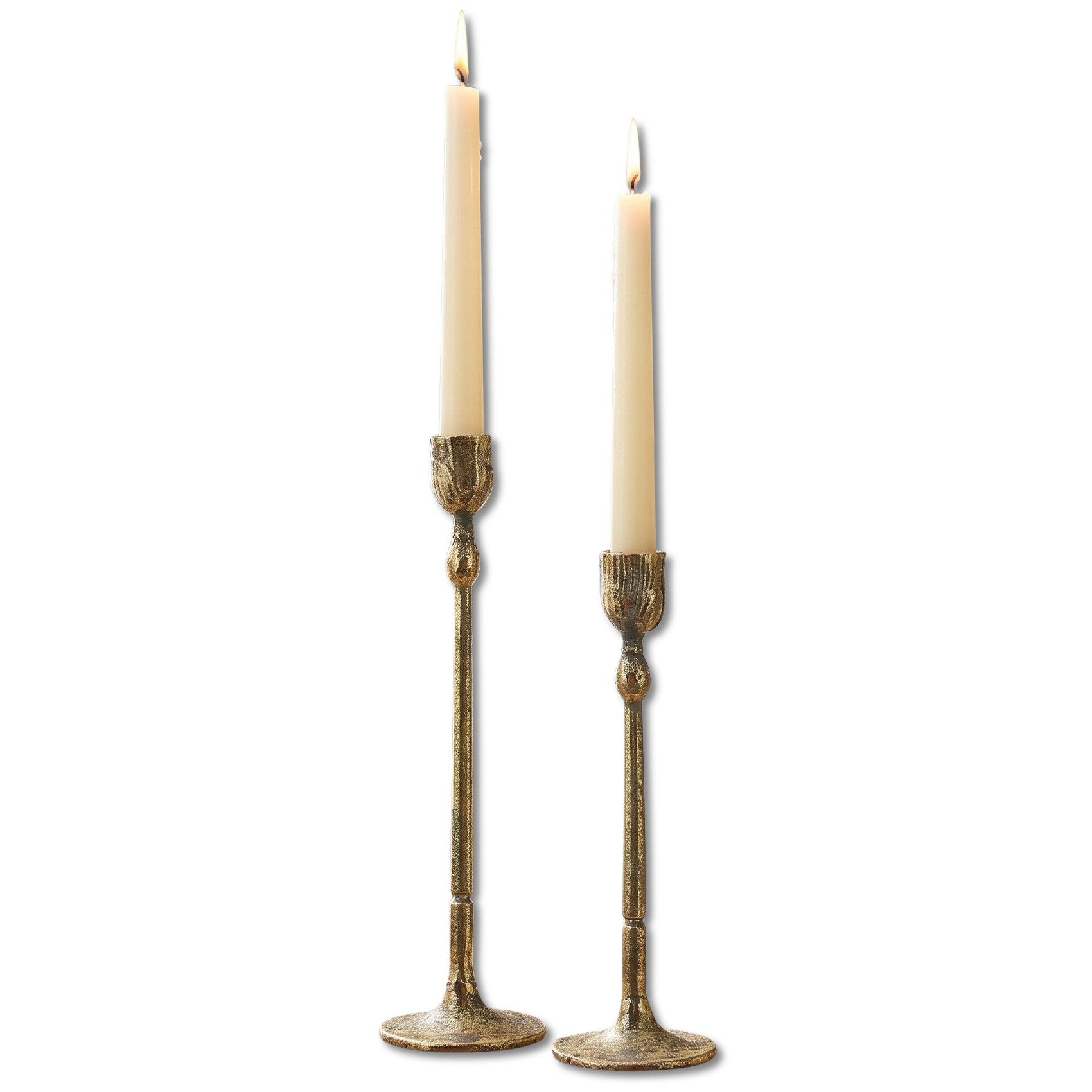 Dekoleidenschaft "Gold" Metall 24 + 27 cm hoch, Stabkerzenhalter Kerzenhalter Stabkerze (2 St., im Set)