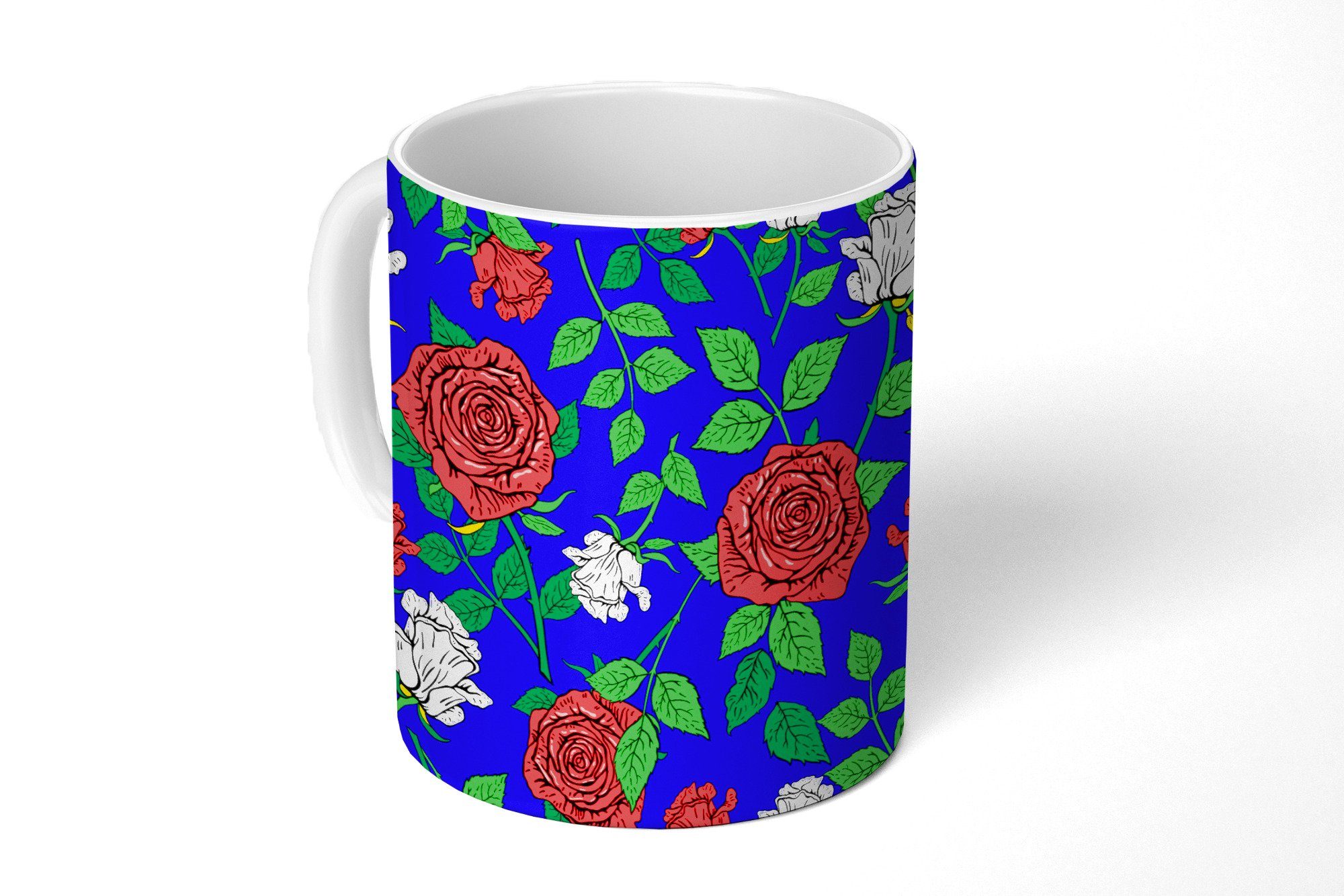 MuchoWow Tasse Tasse Kaffeetasse Kaffeebecher 350 ml Rosen - Muster - Blumen Teetasse, 1-tlg., Tasse, Tasse Geschenk Becher Kaffeetasse