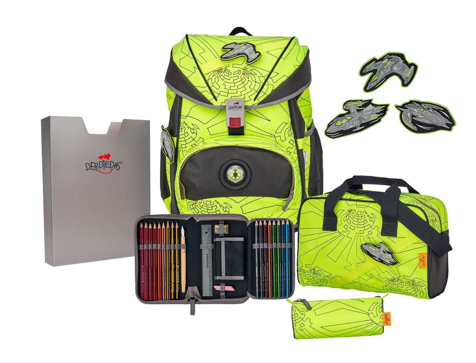 DerDieDas® Schulranzen Superflash Schulranzenset 5-teilig (Set, 5-tlg)