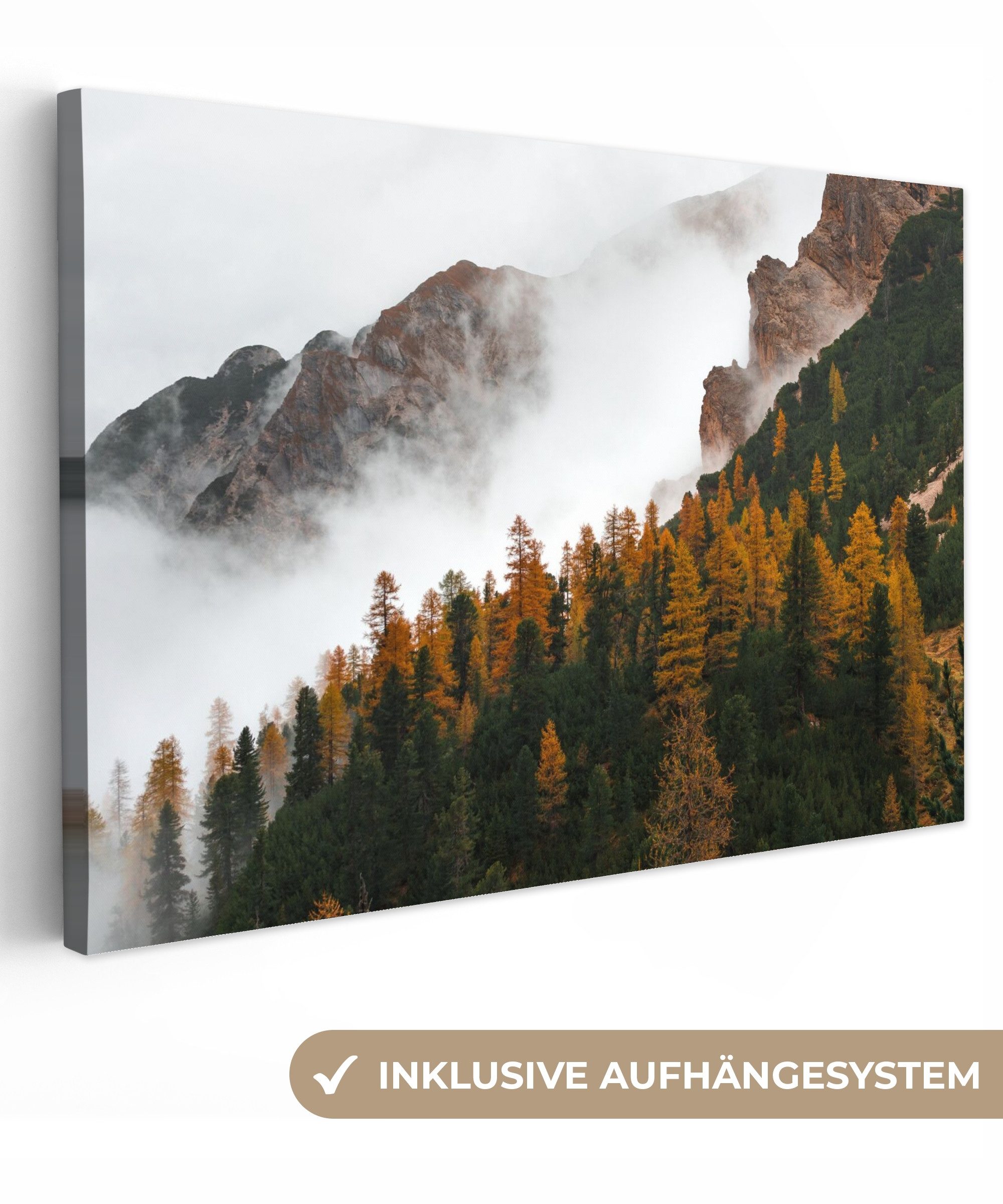 OneMillionCanvasses® Leinwandbild Kiefer - Herbst - Berg - Landschaft, Fotodruck (1 St), Leinwand Bilder Klein, Wand Dekoration Aesthetic 30x20 cm