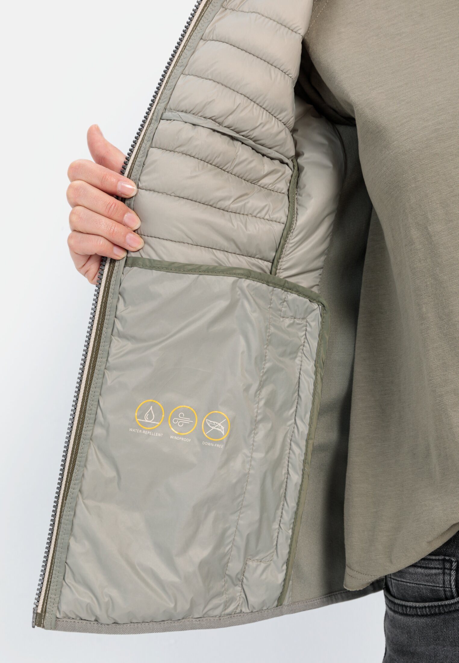 camel active Steppjacke aus recyceltem Polyamid Langarm Kapuze Markenlogo