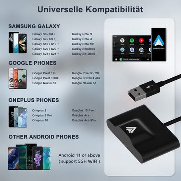 Powerwill Android Auto Wireless Adapter für OEM Werksverkabelte Android Auto Adapter, 2,4 GHz und 5 GHz, Bluetooth 5.0, Plug & Play