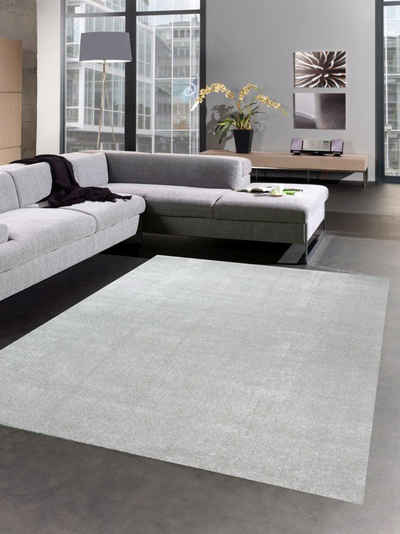 Teppich Moderner Teppich Wohnzimmerteppich uni einfarbig silber, Carpetia, rechteckig, Höhe: 17 mm