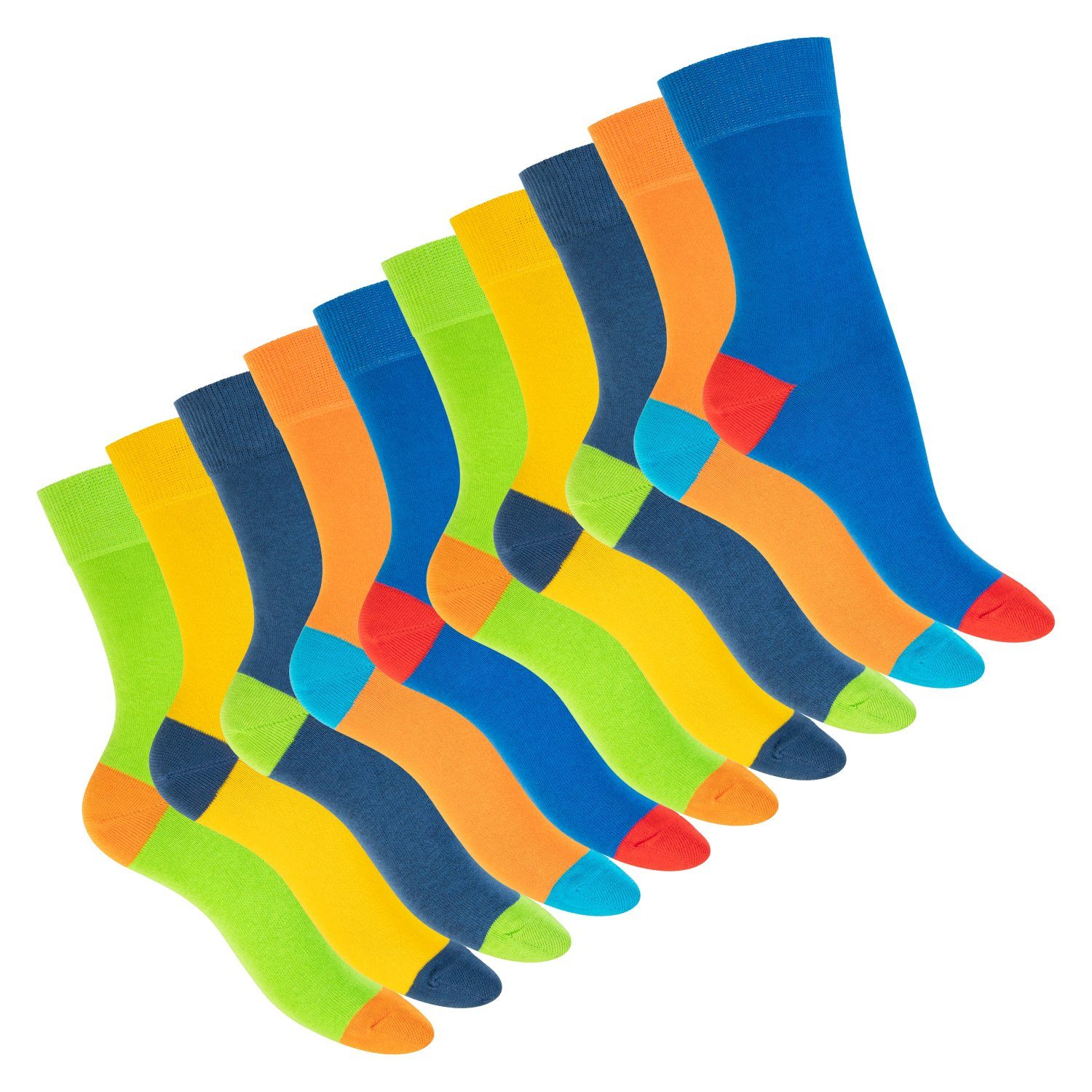 Footstar Basicsocken Damen & Herren Baumwollsocken abgesetzte Ferse/Spitze (10 Paar) Multicolor
