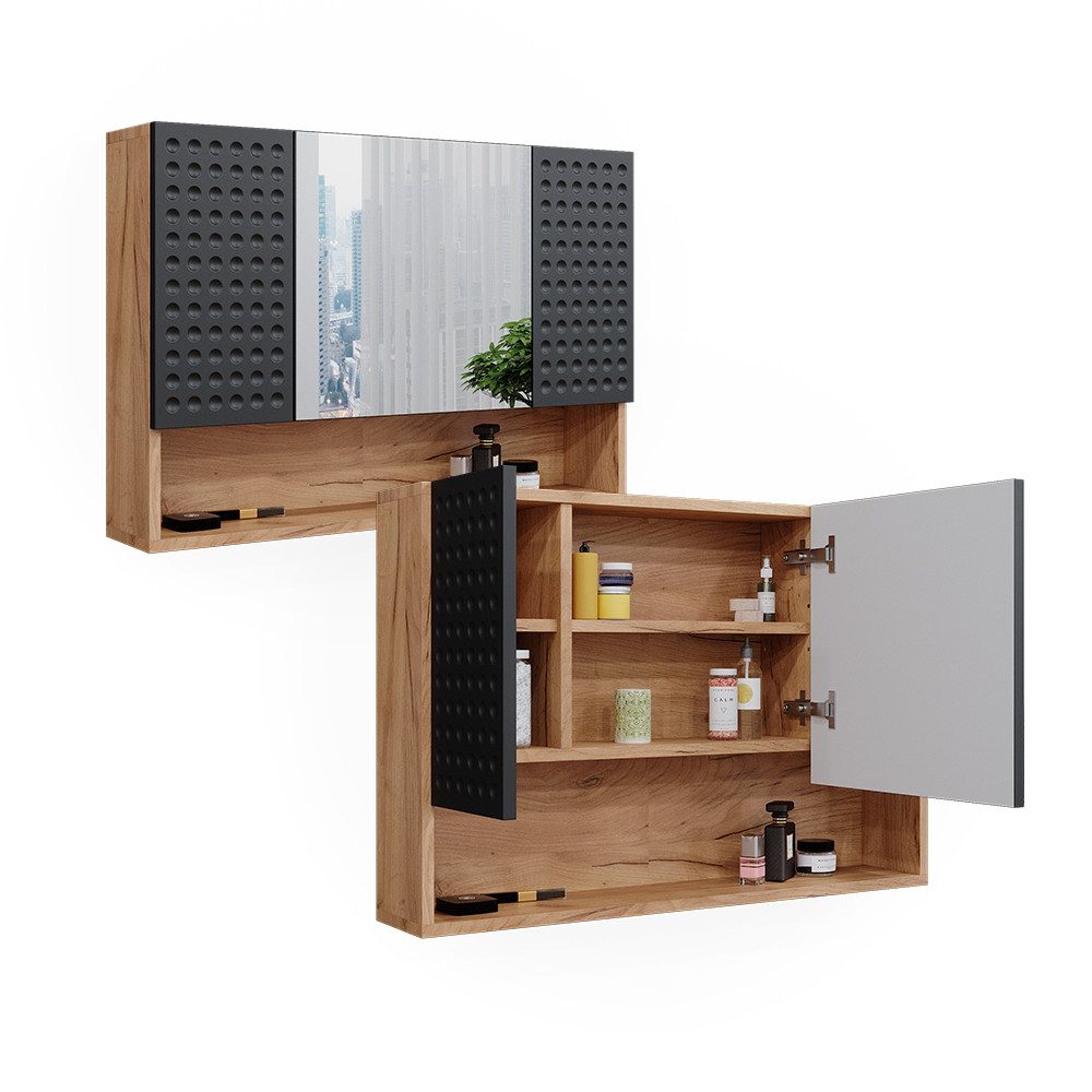 Vicco Badezimmerspiegelschrank Irma, Goldkraft Eiche/Anthrazit, 80.1 x 55 cm (1-St)