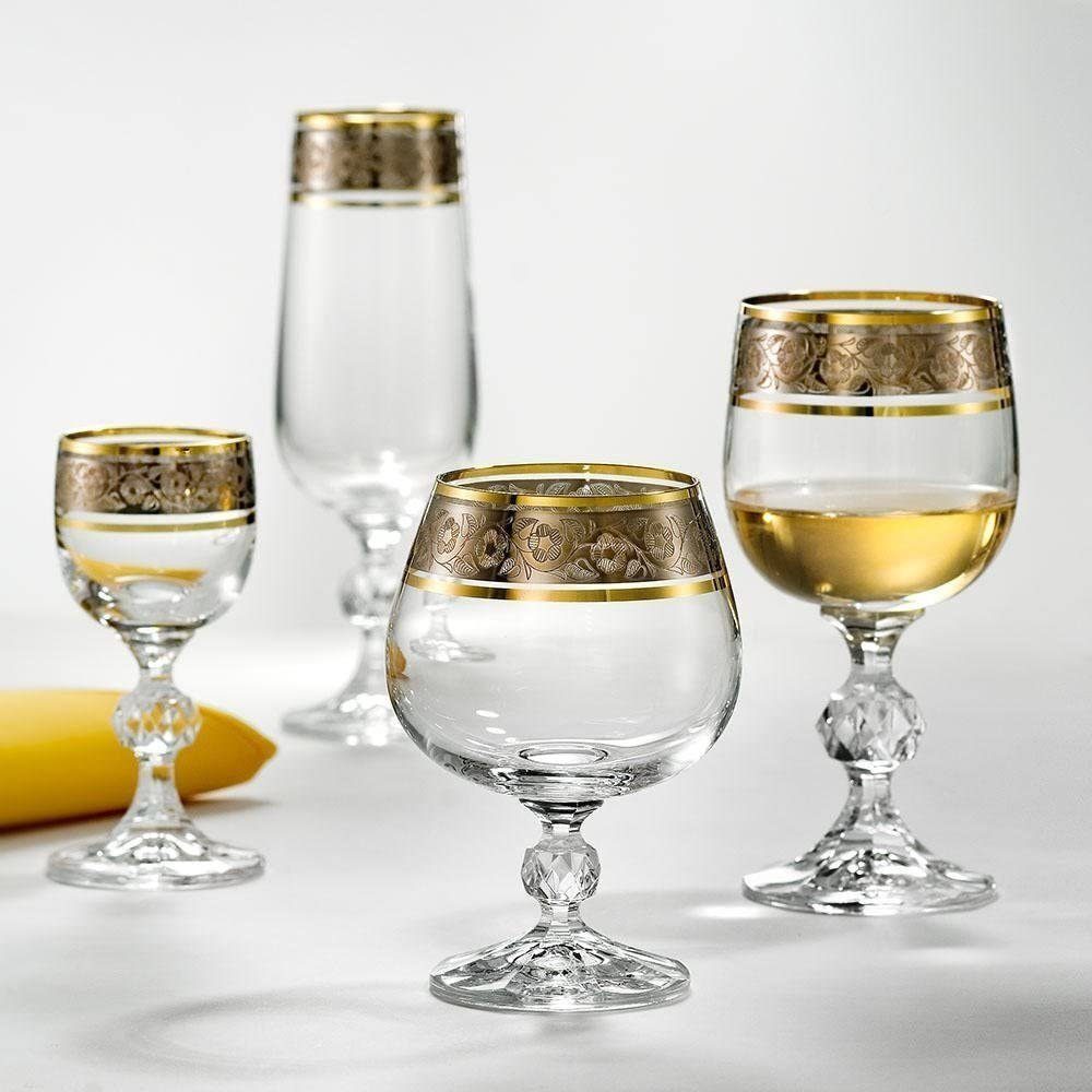 Crystalex Weißweinglas Claudia Exclusive 190 ml/ 150 ml 6er Set, 6-tlg., Kristallglas, Gravur, Gold/Platin, Kristallglas