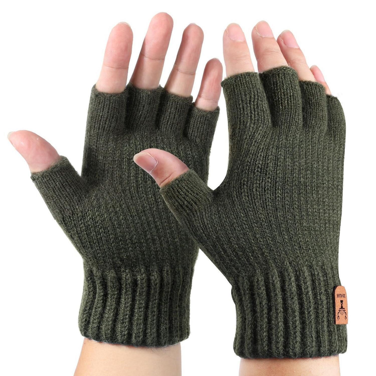 LuxusKollektion Strickhandschuhe Fingerlose Strickhandschuhe Unisex Armeegrün (1-St)