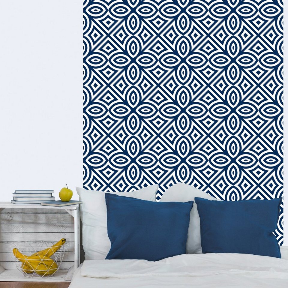 queence Vinyltapete Muster-Blau, 90 x 250 cm, selbstklebend, Die  selbstklebende Tapete macht das tapezieren der Wände so einfach wie nie