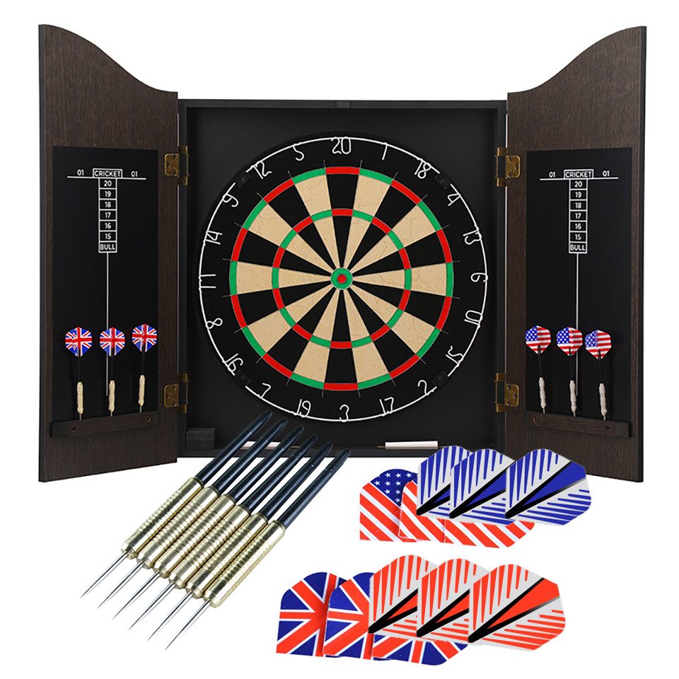 Zielscheibe mit Holz Dartscheibe und 6 Steel Dartpfeile und 12 Dart-Schwänze