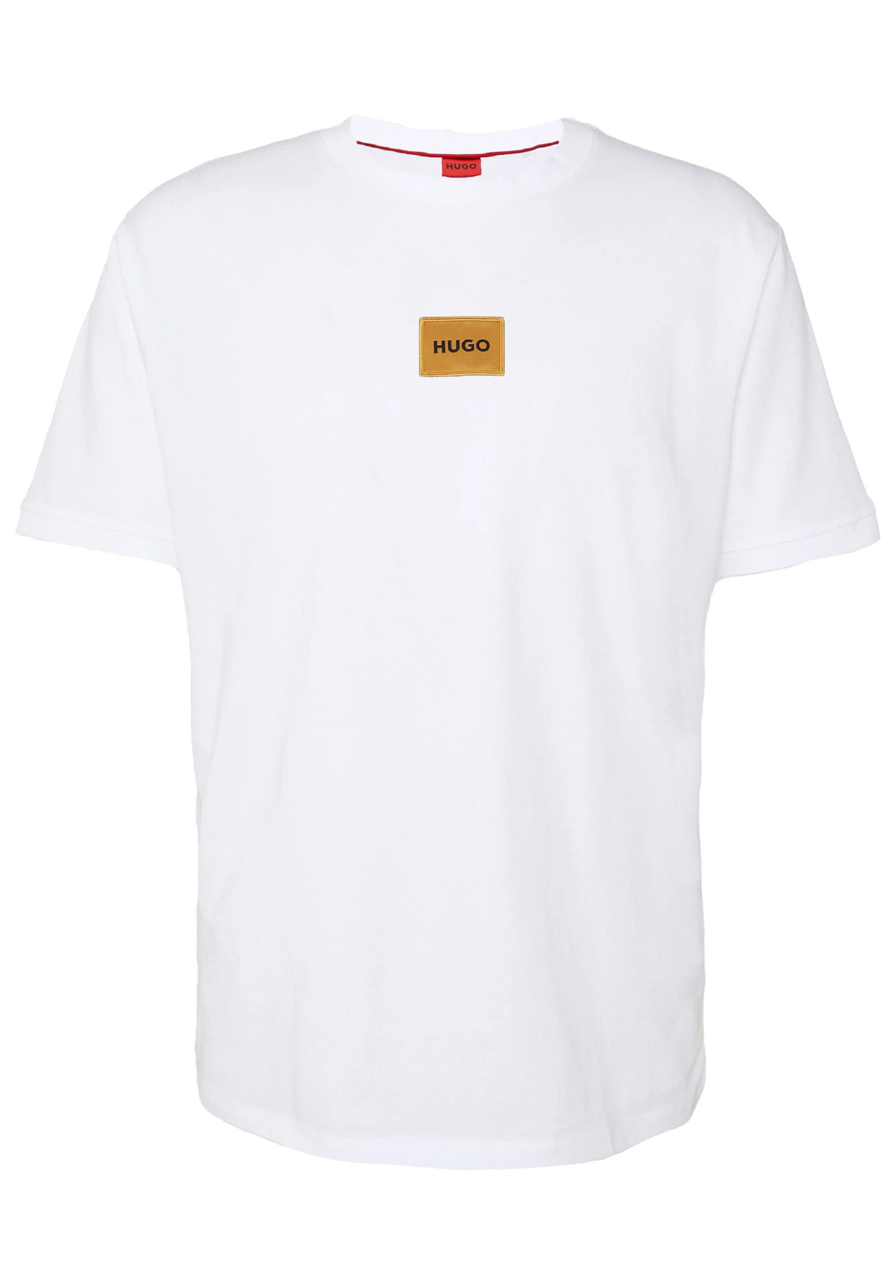 HUGO Kurzarmshirt Hugo Boss Shirt Diragolino mit Label-Patch auf der Brust Weiß