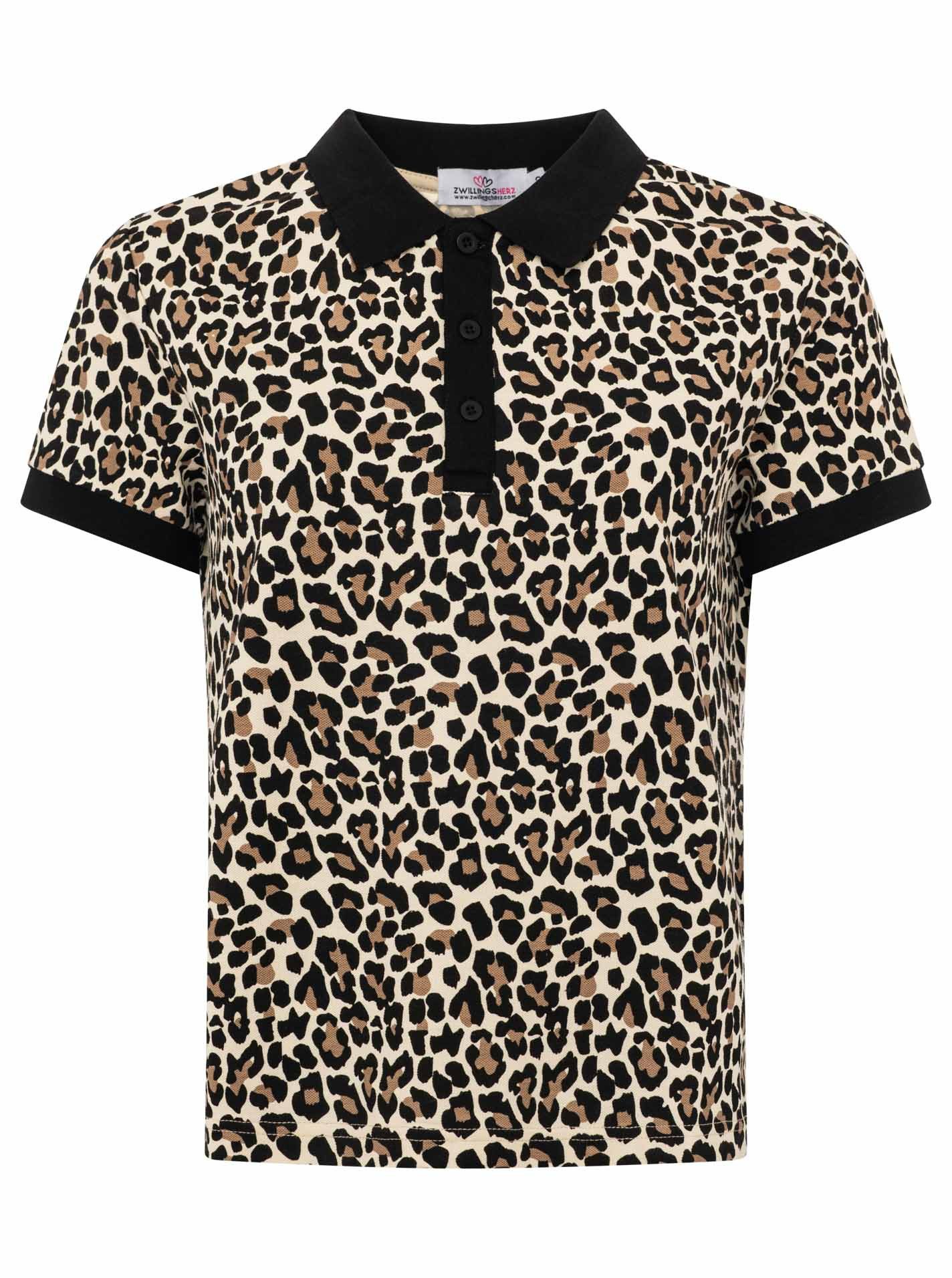 Zwillingsherz Poloshirt Leo mit Leomuster, kontrastierender Knopfleiste, kurzarm