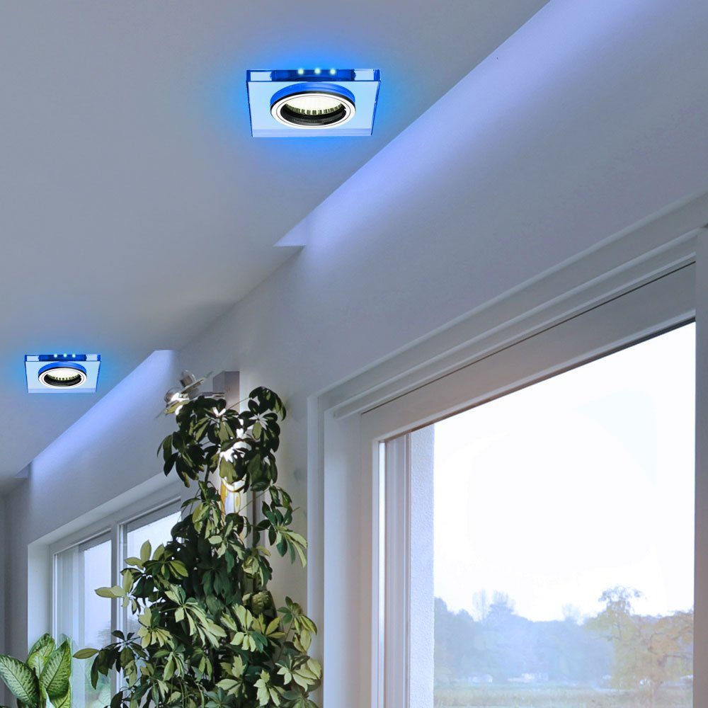 Lampe Beleuchtung im etc-shop inklusive, Einbaustrahler, Warmweiß, Wohn Glas LED LED Zimmer Deko Spot Einbau Decken Leuchtmittel blau