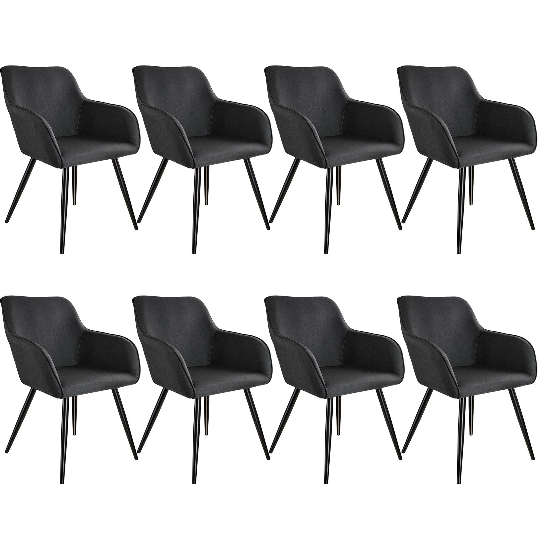 tectake Esszimmerstuhl 8er Set Stuhl Marilyn Leinenoptik, schwarze (8er Set,  8 St), gepolstert, gepolsterter Sitz