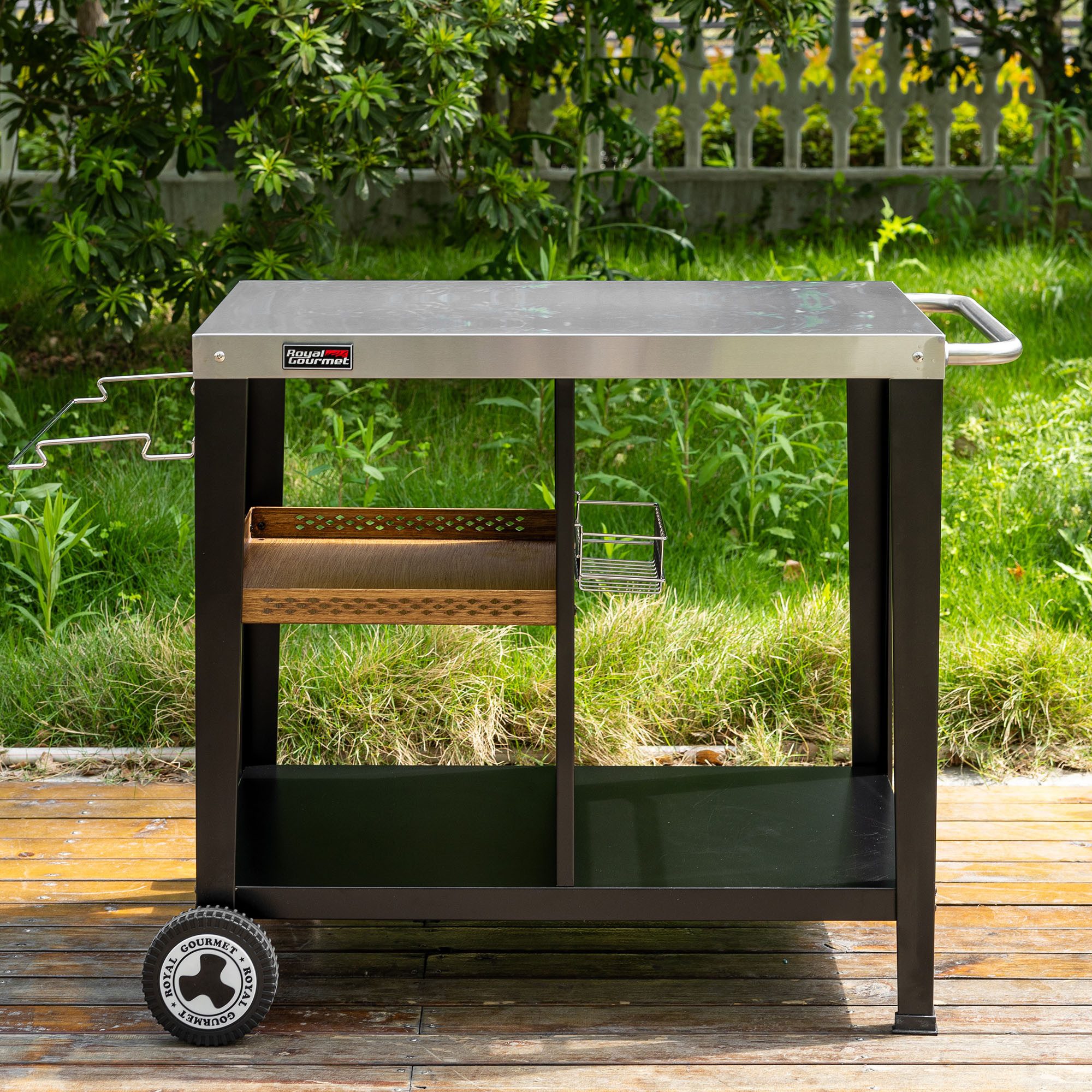 Royal Gourmet Grillablagetisch Grilltisch mit 85x50 cm Edelstahlplatte, 3-Etage Grillwagen, Mobiler Mehrzweck-Küchenwagen – Bild 5 von 5