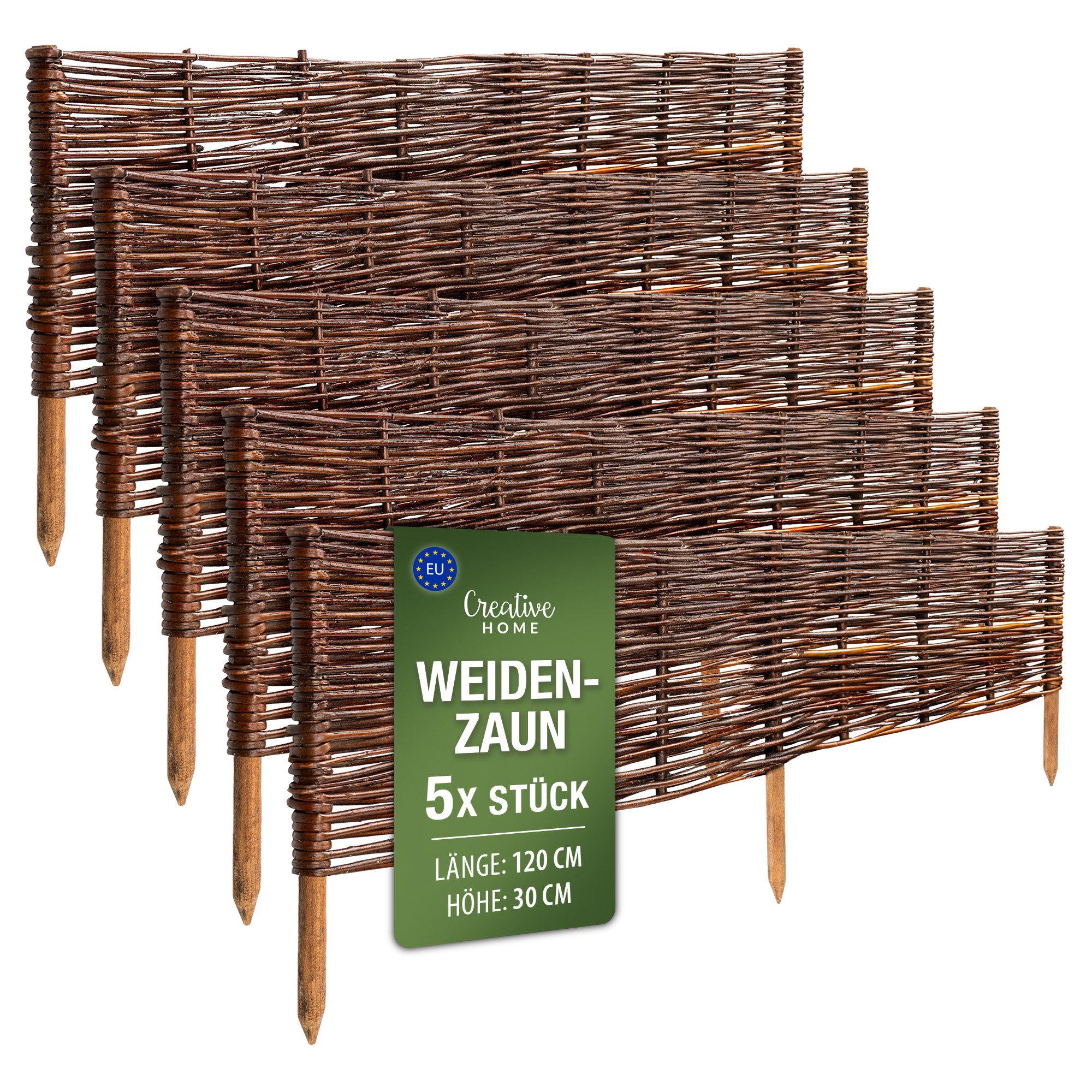Creative Home Weidenzaun Beeteinfassung Weide Weidenzaun 5er Set Gartenzaun