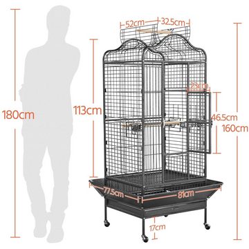 Yaheetech Vogelkäfig, Käfig Vogelvoliere Vogelhaus Tierkäfig mit Rollen