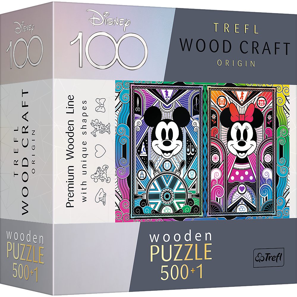 Trefl Puzzle 20182 Craft in Europe Minnie, Mickey 100 Jahre & Made Puzzleteile, Disney Wood 500