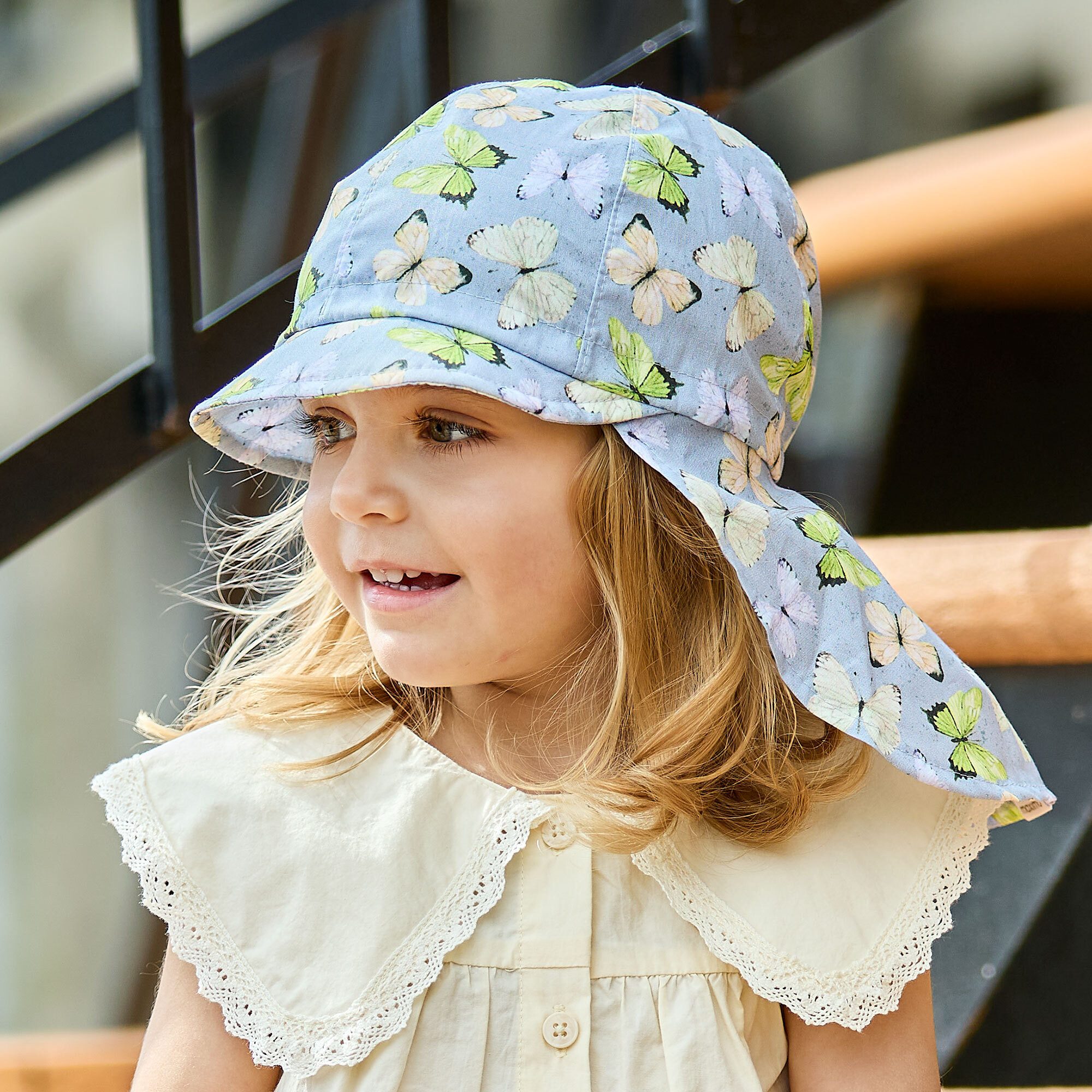 MAXIMO Fischerhut MINI GIRL-Schildmütze, Druck, Nackenschutz, Futter, Bindeband (1-St)