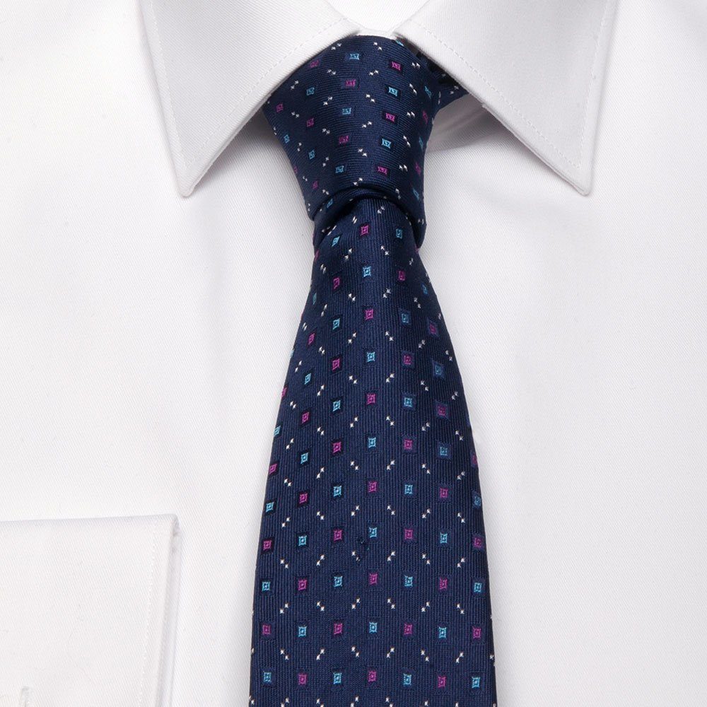 (8cm) Muster Krawatte Seiden-Jacquard Marineblau geometrischem mit Breit BGENTS Krawatte