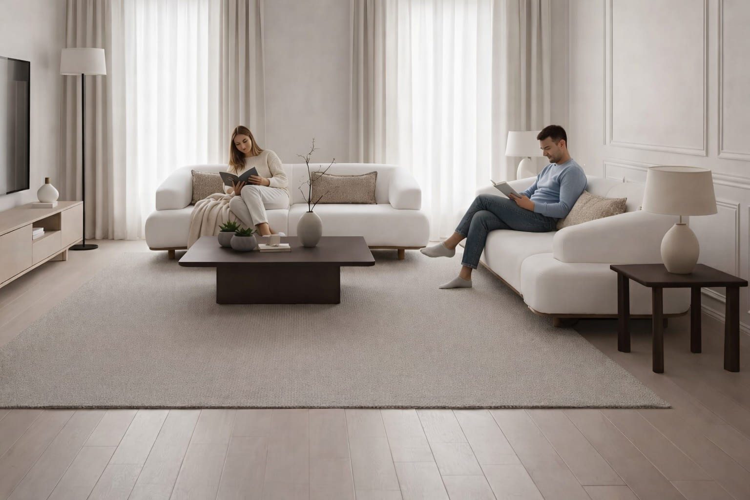 Xlmoebel Sofa Bouclé Sofa Set 2x 3-Sitzer in Cremeweiß und Beige, Sofa-Set 2 Teile, Made in Europa