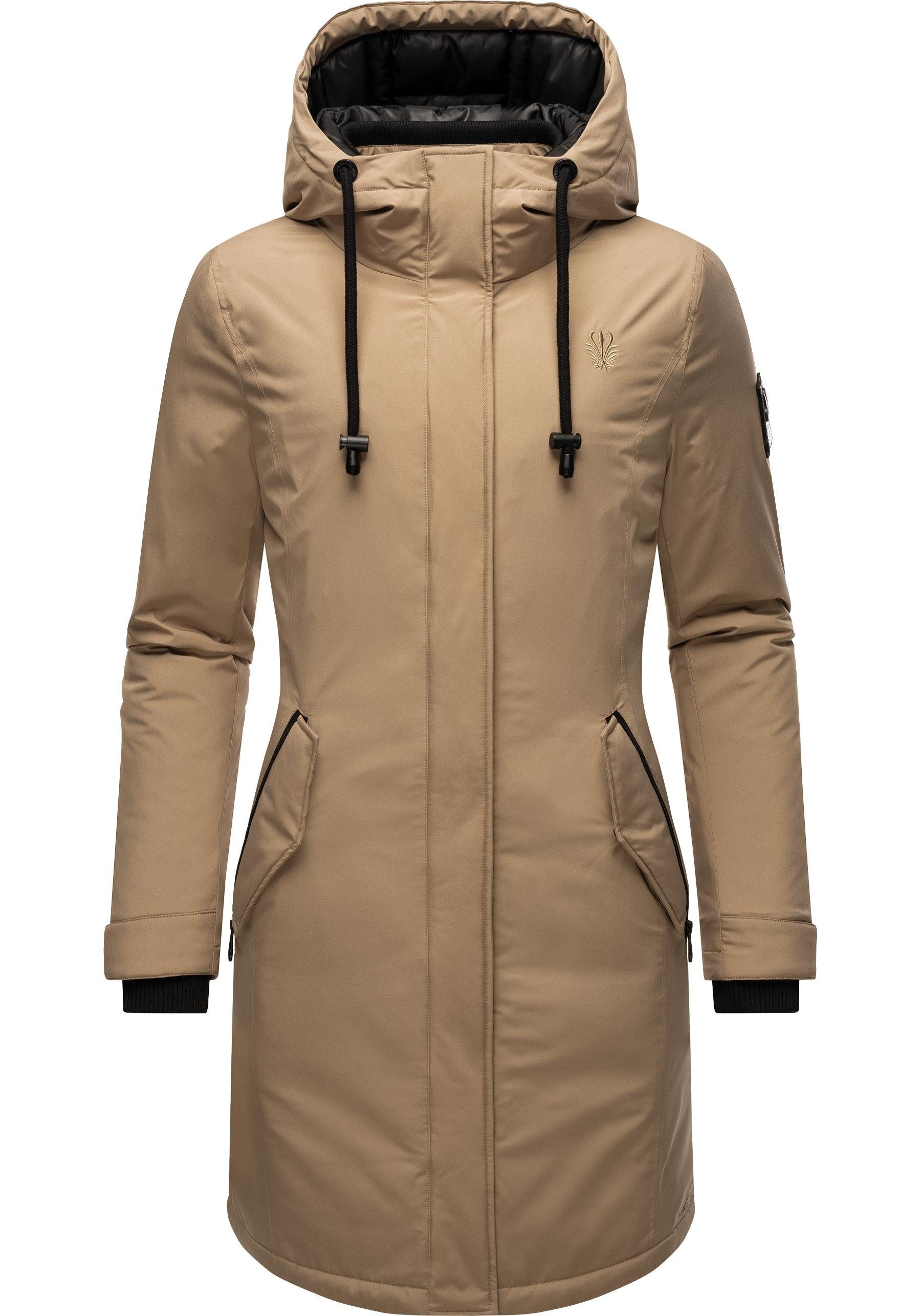 Navahoo Wintermantel Letiziaa sportlicher Winterparka mit Kapuze taupe gefütterter