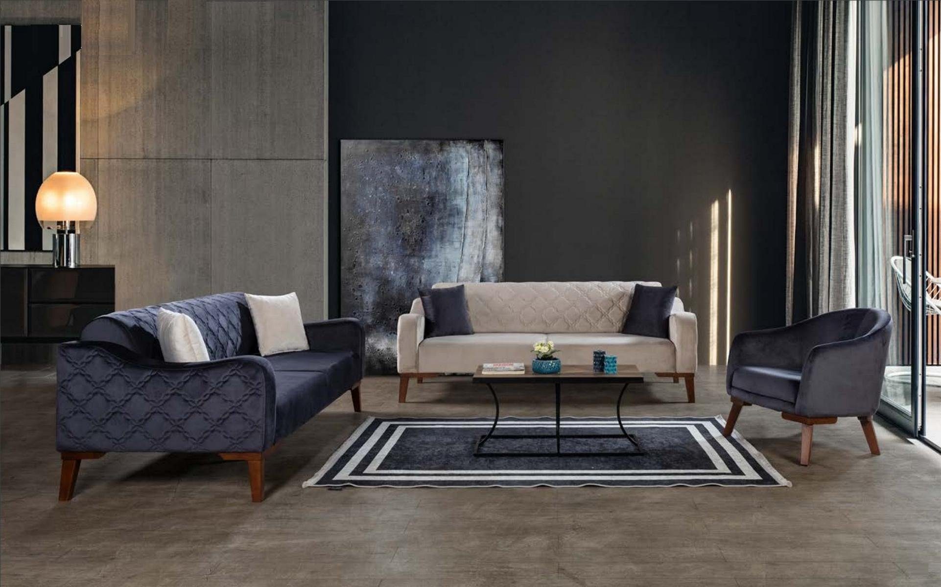in Samt Sitzmöbel, Made Couchen Couch Dreisitzer Europe Sofa Elegante Beige Sofa JVmoebel
