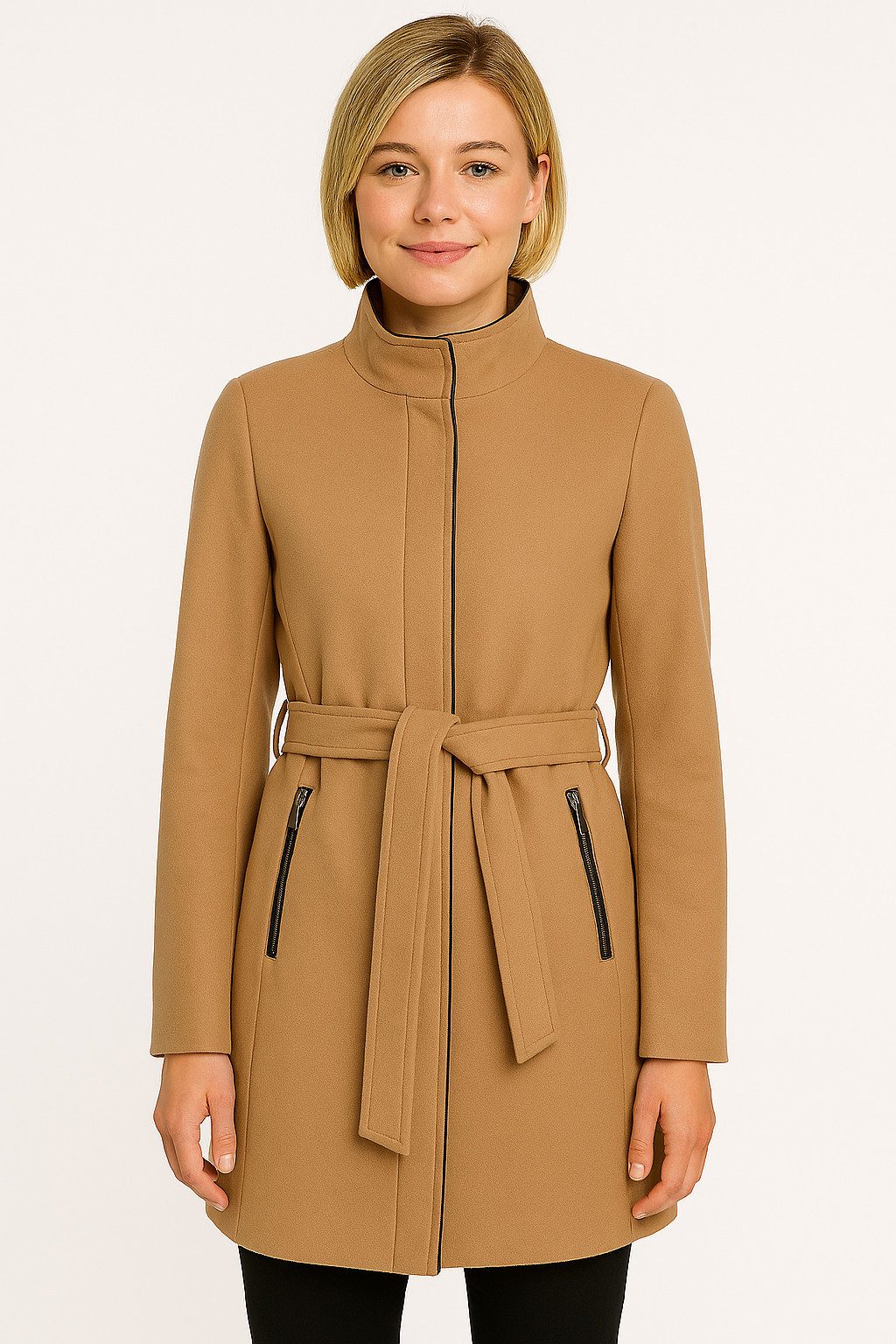 Vero Moda Kurzmantel VMBLASSJESSY AW WOOL JACKET GA LCS mit Wollanteil und Lederimitat Details